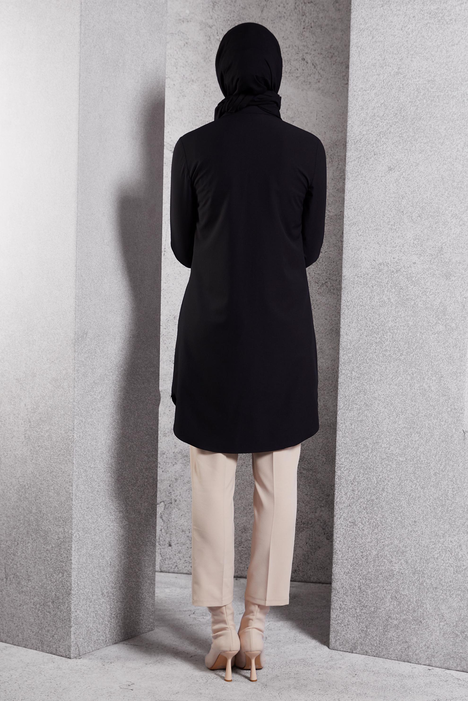 Tesettür giyim SİYAH GÖMLEK YAKA TESETTÜR TUNİK 45079