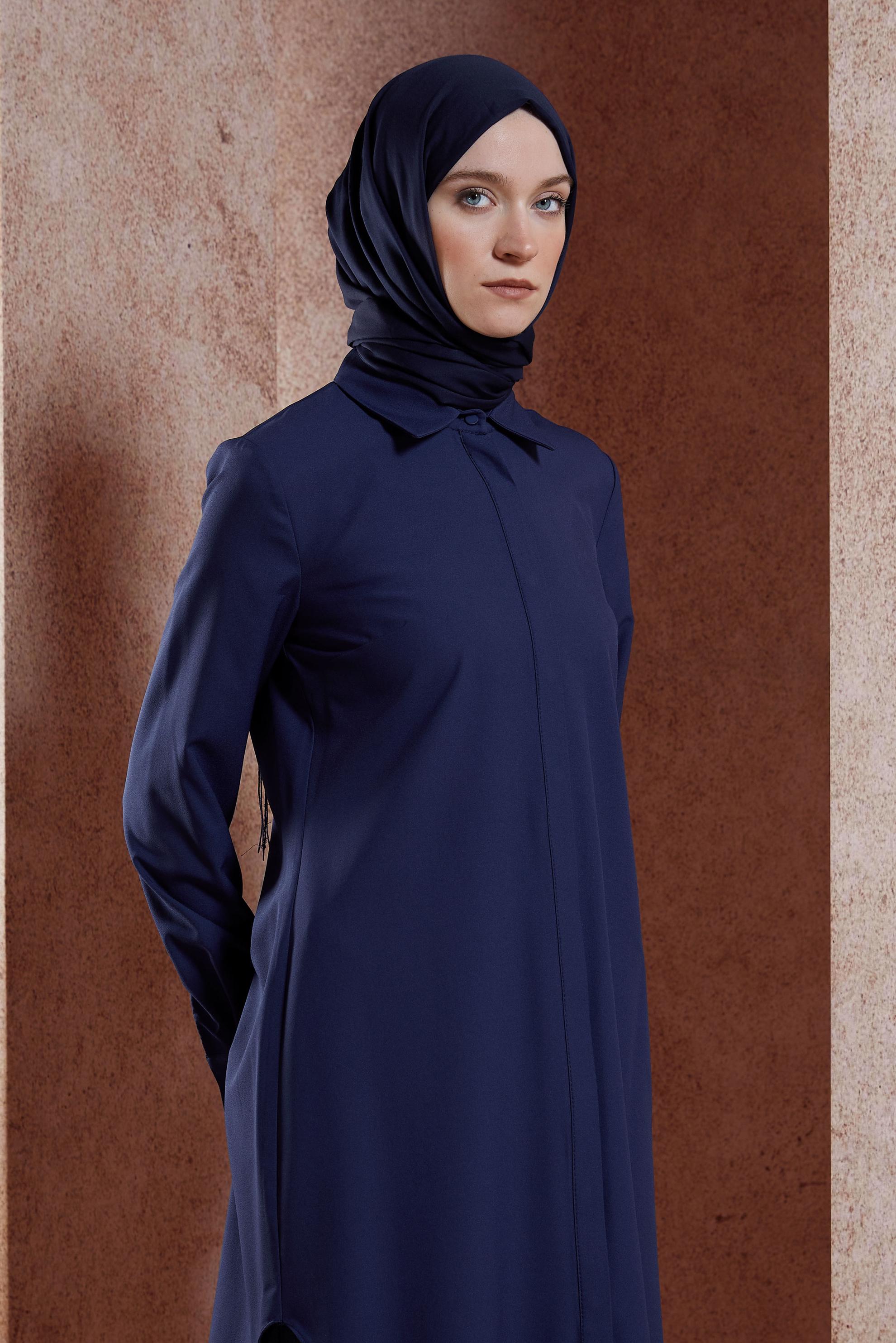 Tesettür giyim LACİVERT GÖMLEK YAKA TESETTÜR TUNİK 45079