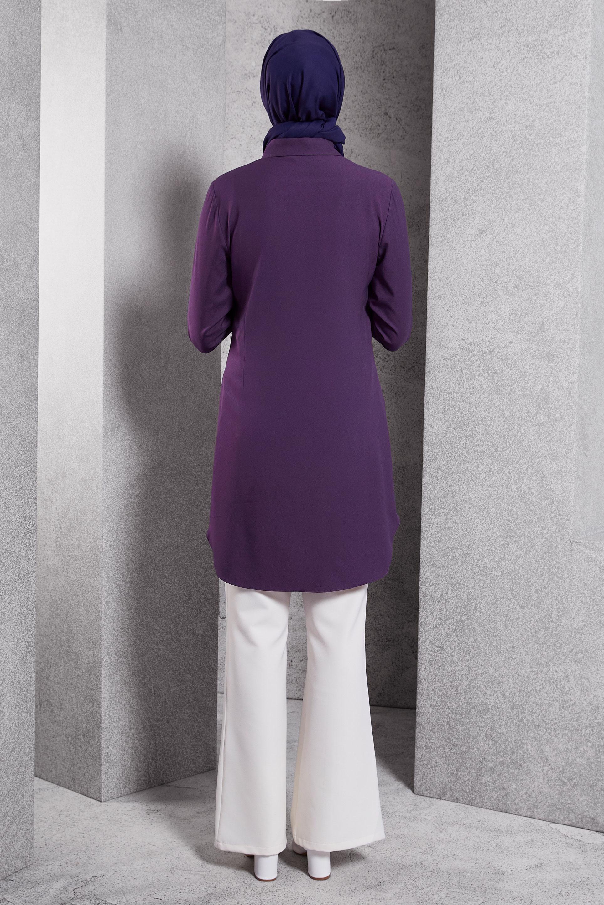 Tesettür giyim MOR GÖMLEK YAKA TESETTÜR TUNİK 45079