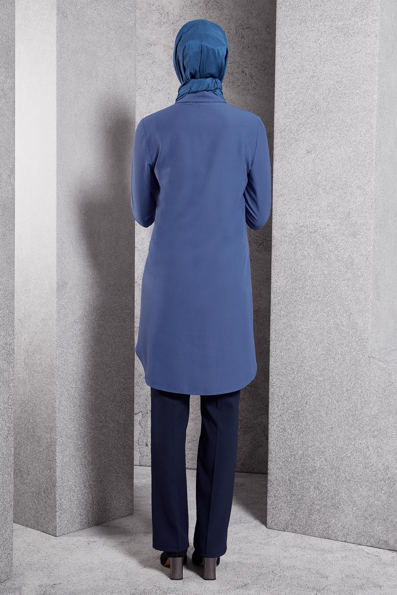 Tesettür giyim MAVİ GÖMLEK YAKA TESETTÜR TUNİK 45079