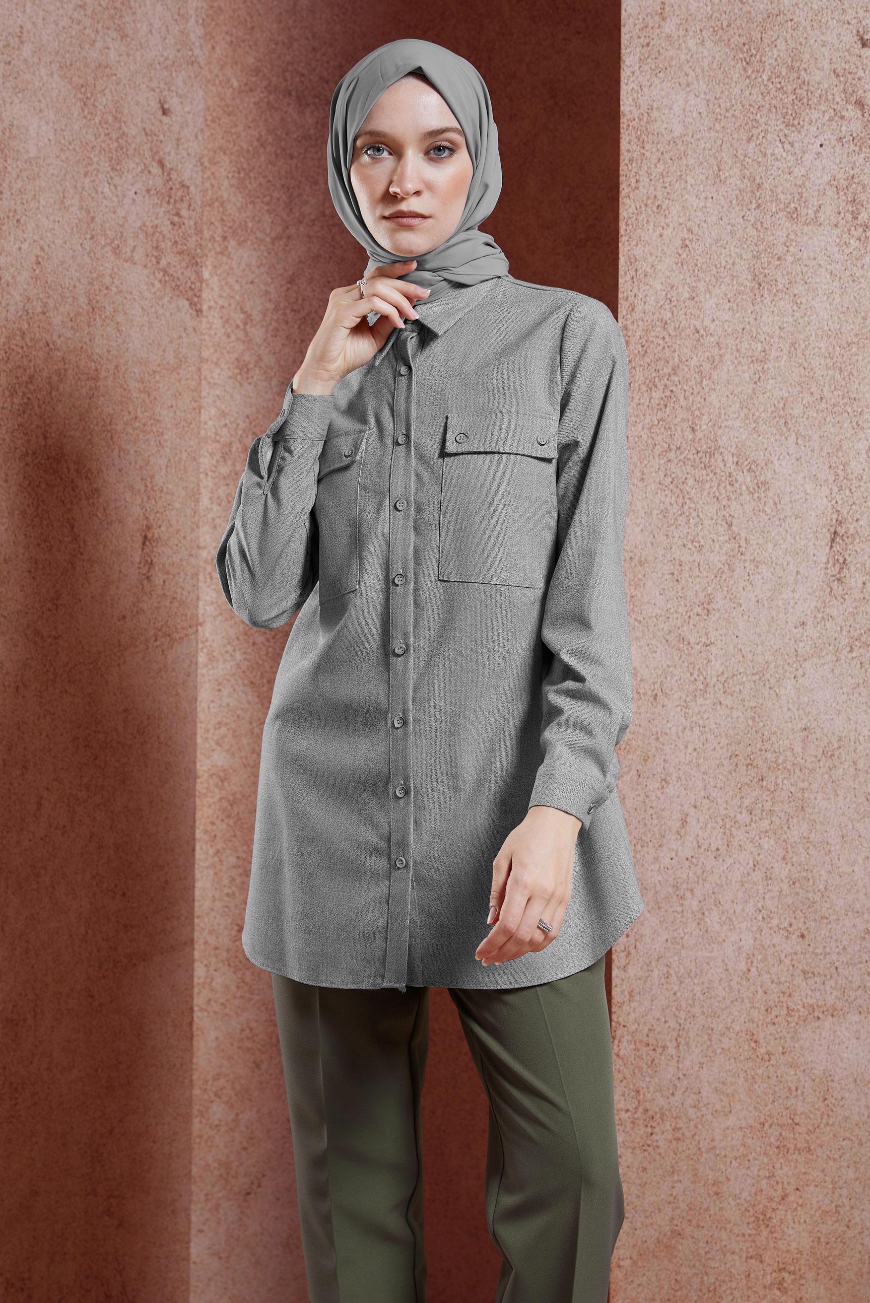 Vêtements hijab NOIR TUNIQUE COL CHEMISE 45080