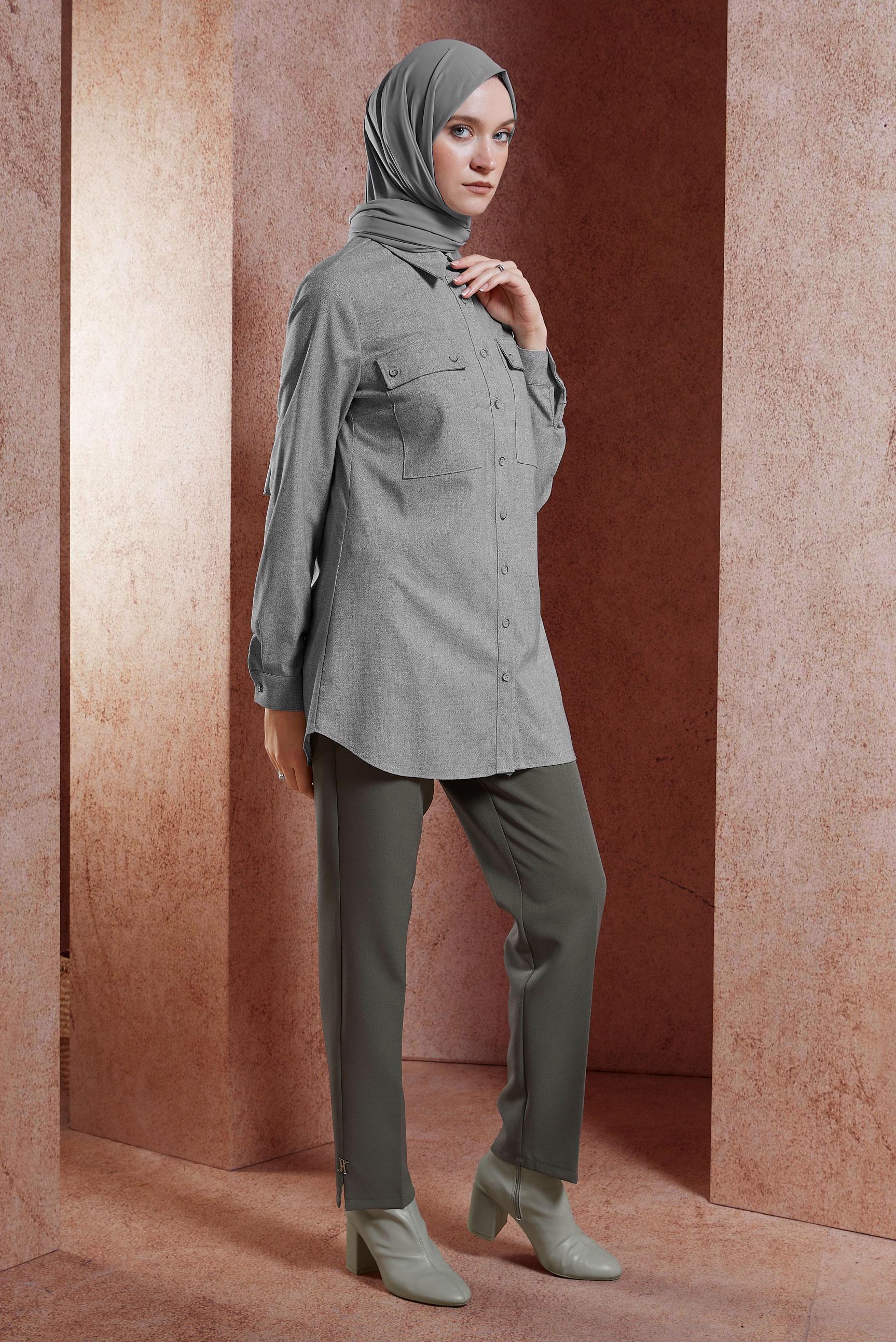 Vêtements hijab NOIR TUNIQUE COL CHEMISE 45080