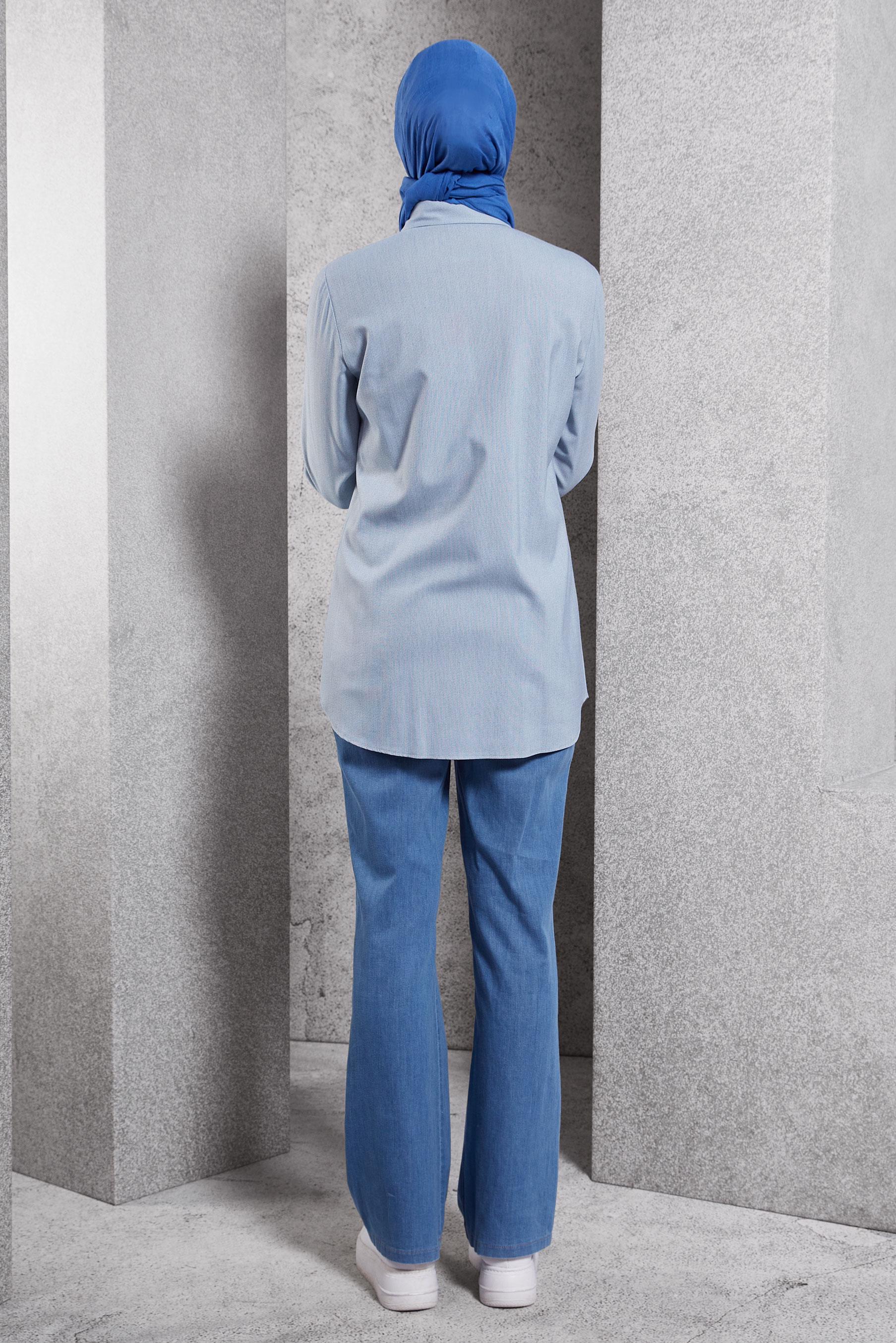 Tesettür giyim MAVİ GÖMLEK YAKA TUNİK 45080