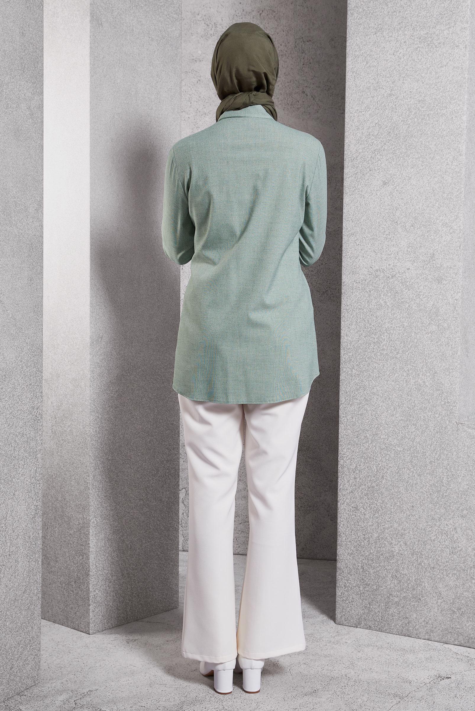 Tesettür giyim YEŞİL GÖMLEK YAKA TUNİK 45080