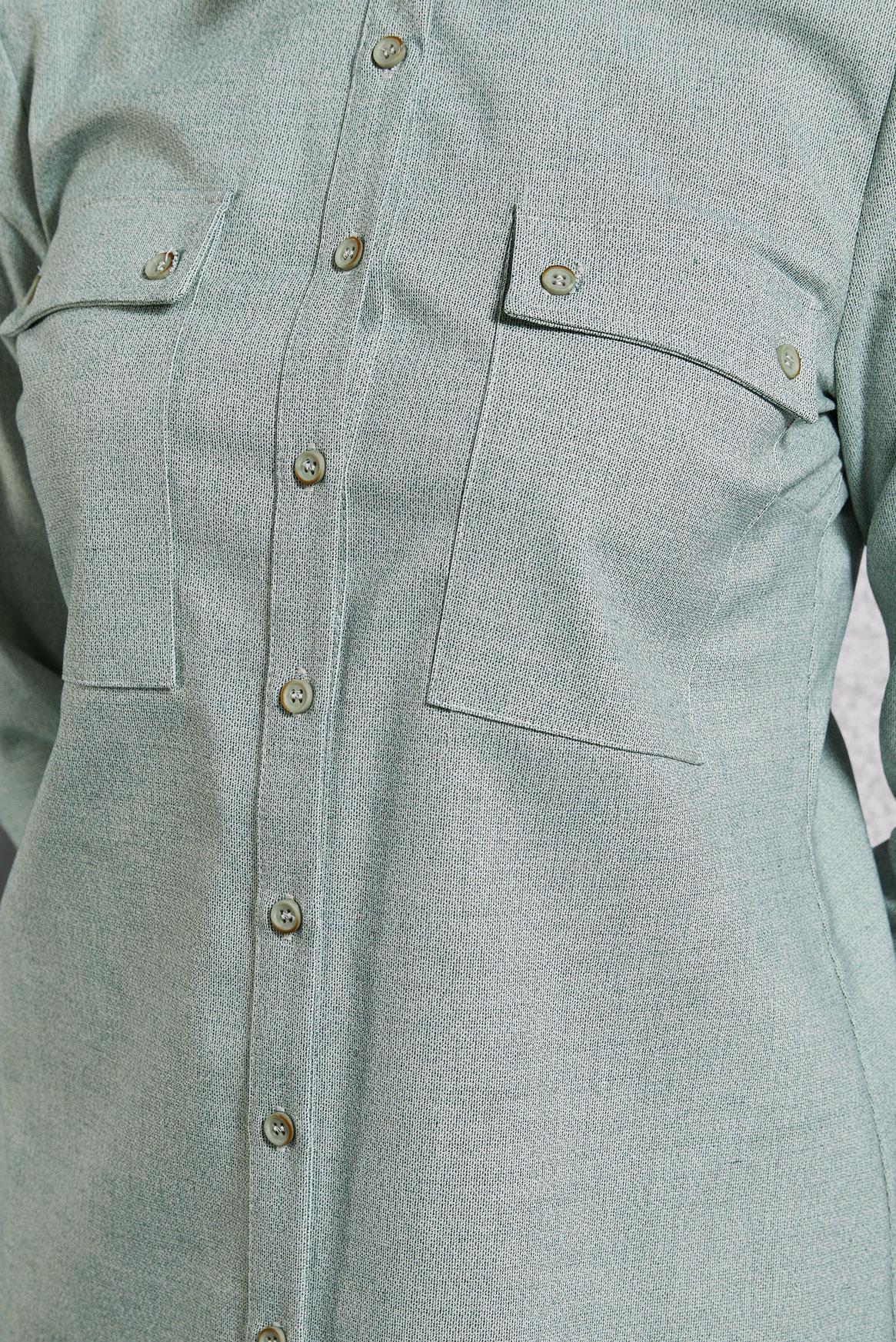 Tesettür giyim YEŞİL GÖMLEK YAKA TUNİK 45080