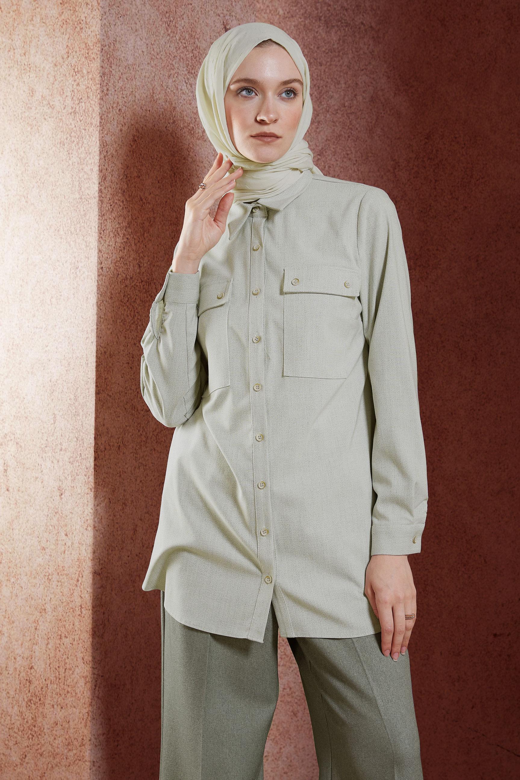 Vêtements hijab BEIGE TUNIQUE COL CHEMISE 45080