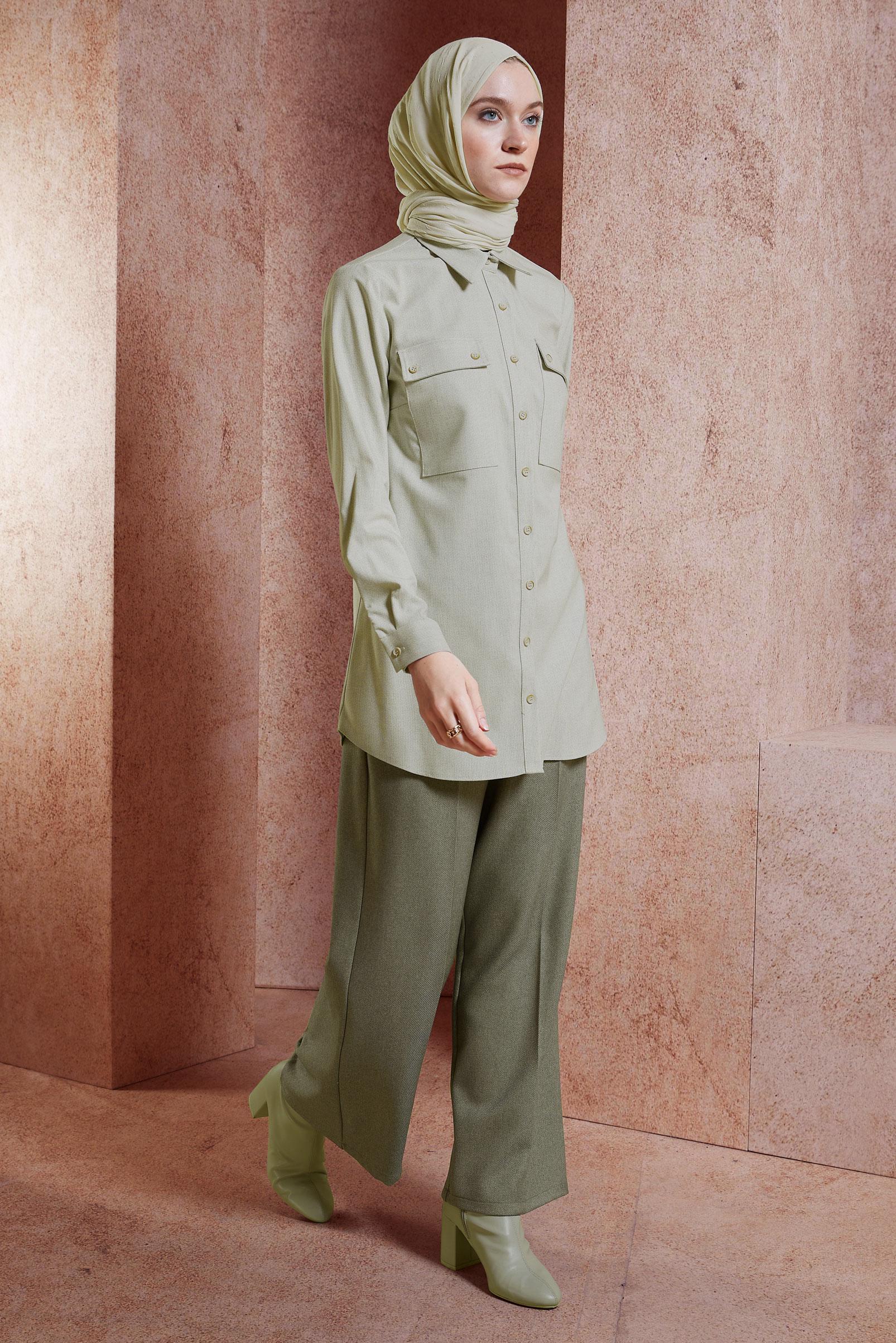 Vêtements hijab BEIGE TUNIQUE COL CHEMISE 45080