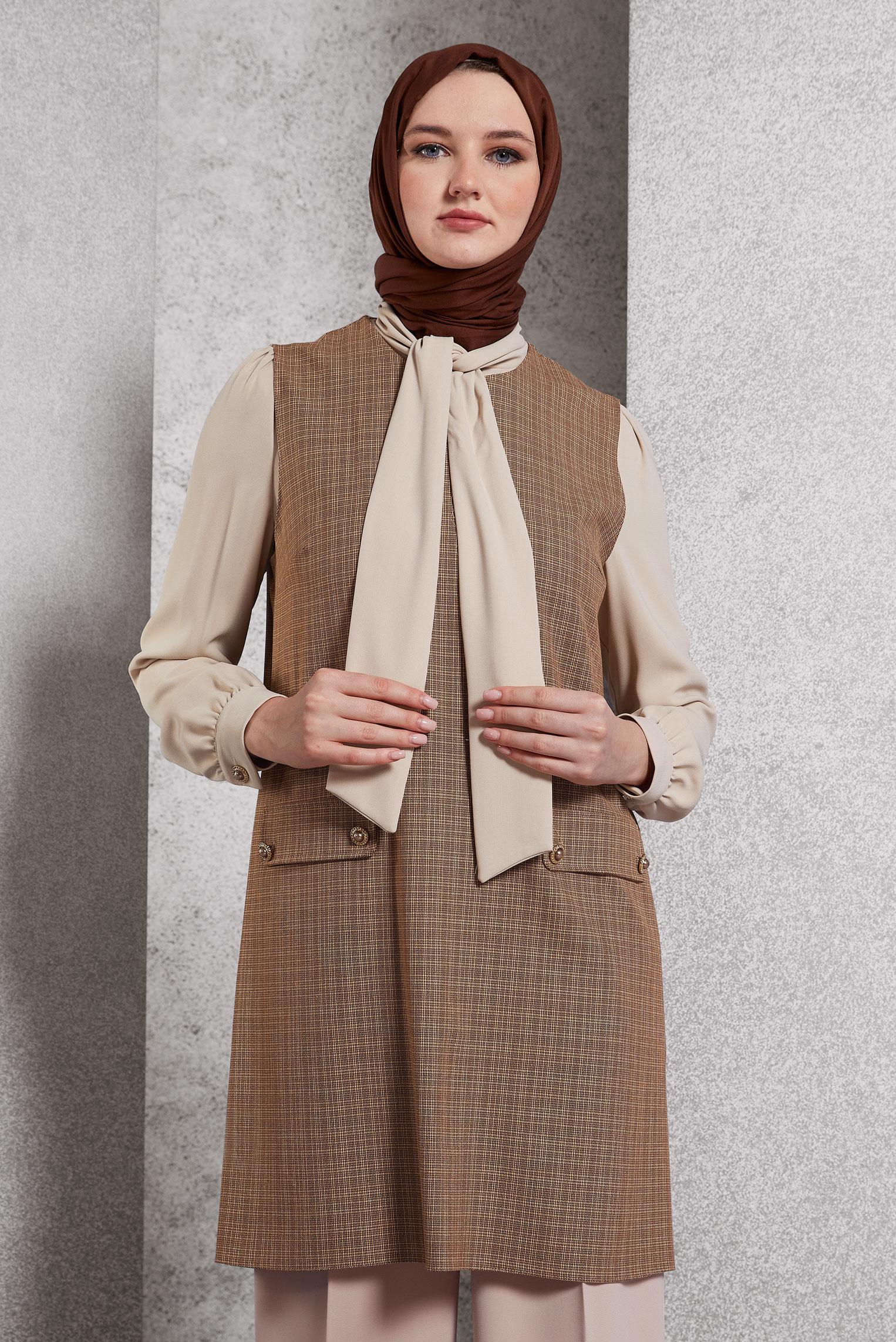 Tesettür giyim TURUNCU BAĞLAMA DETAYLI TUNİKLİ TAKIM 45082