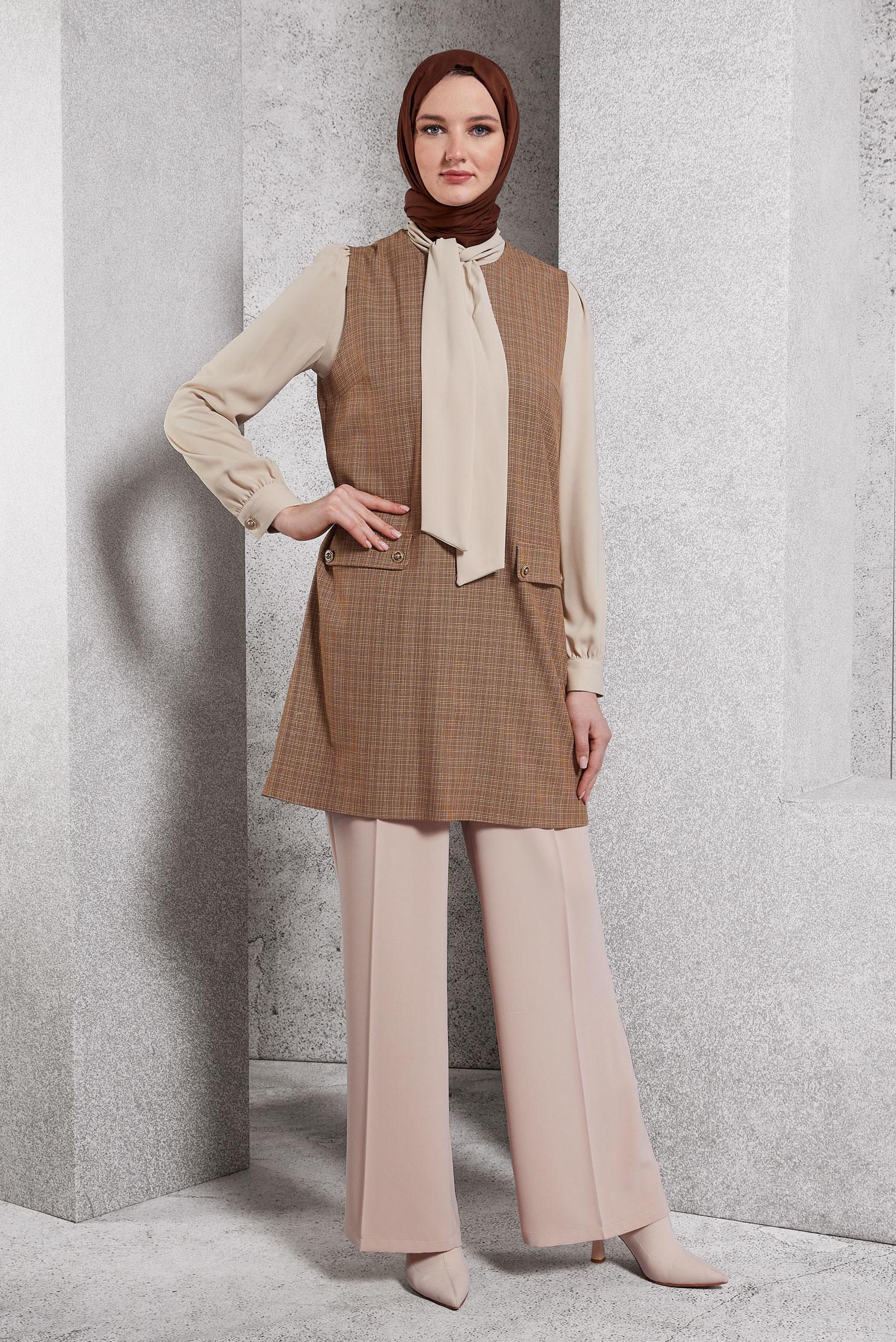 Tesettür giyim TURUNCU BAĞLAMA DETAYLI TUNİKLİ TAKIM 45082