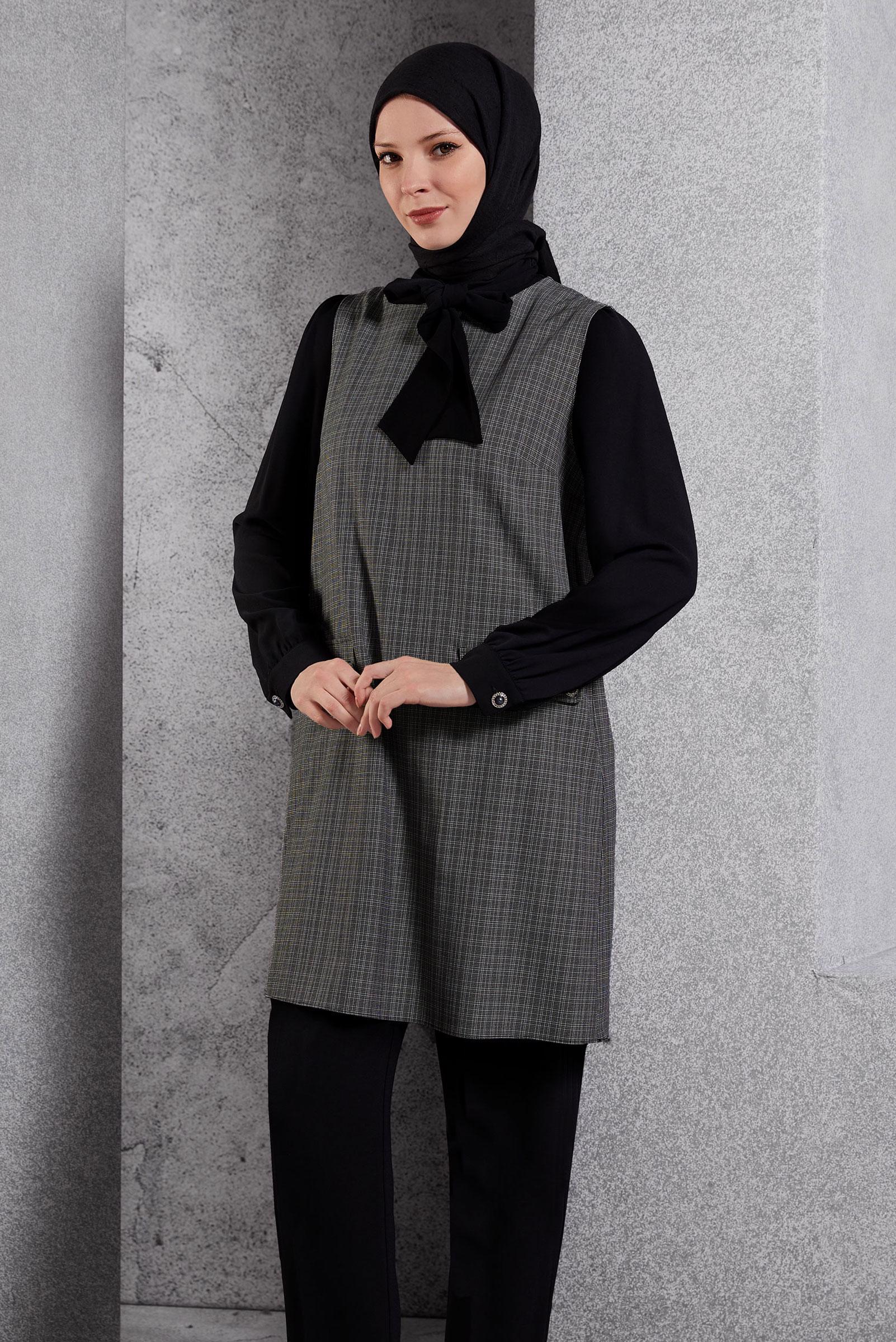 Tesettür giyim GRİ 45082 SENECA 2 Lİ TUNİK 40-46