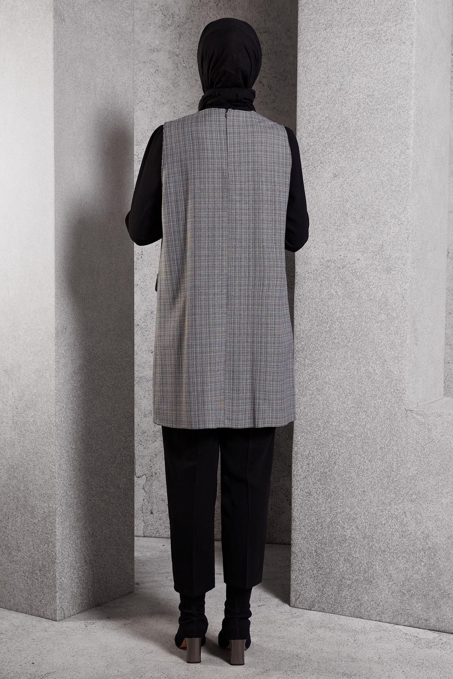 Tesettür giyim SİYAH BAĞLAMA DETAYLI TUNİKLİ TAKIM 45082