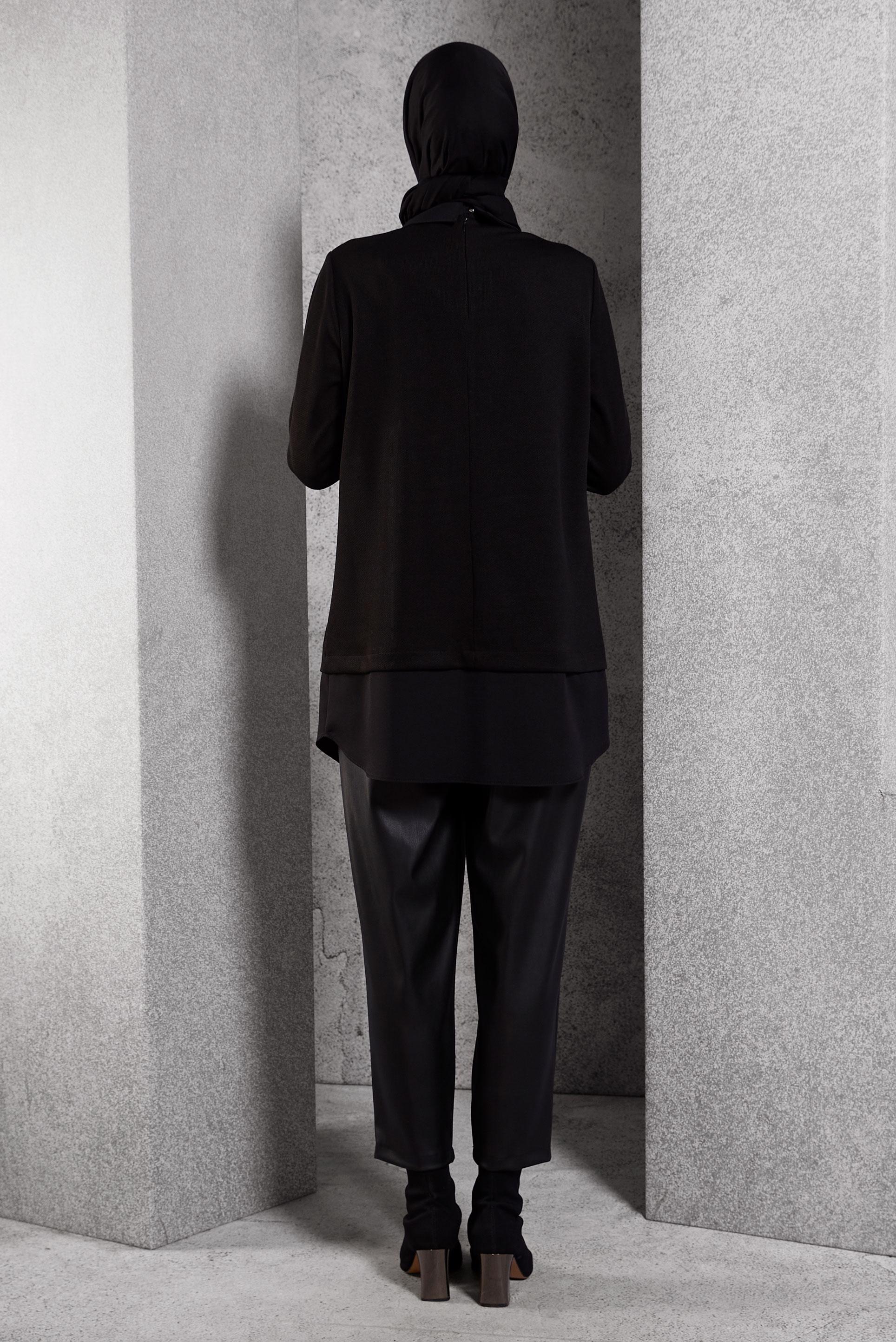 Tesettür giyim SİYAH AKSESUAR DETAYLI TUNİK 45084