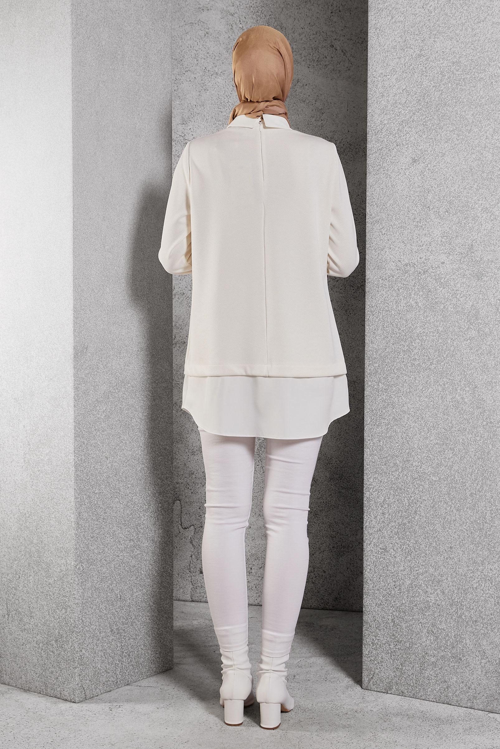 Tesettür giyim BEYAZ AKSESUAR DETAYLI TUNİK 45084