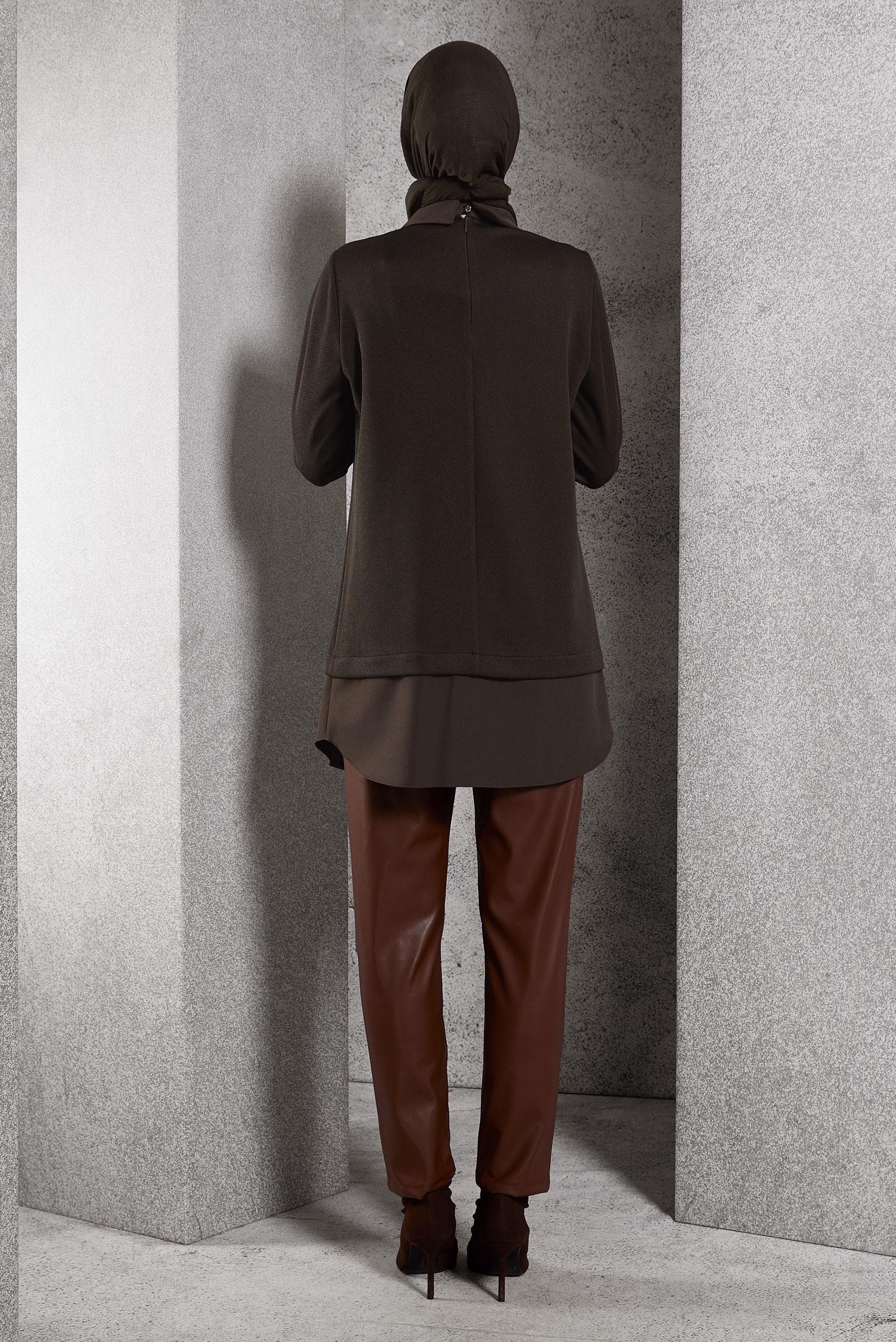 Tesettür giyim KAHVE AKSESUAR DETAYLI TUNİK 45084