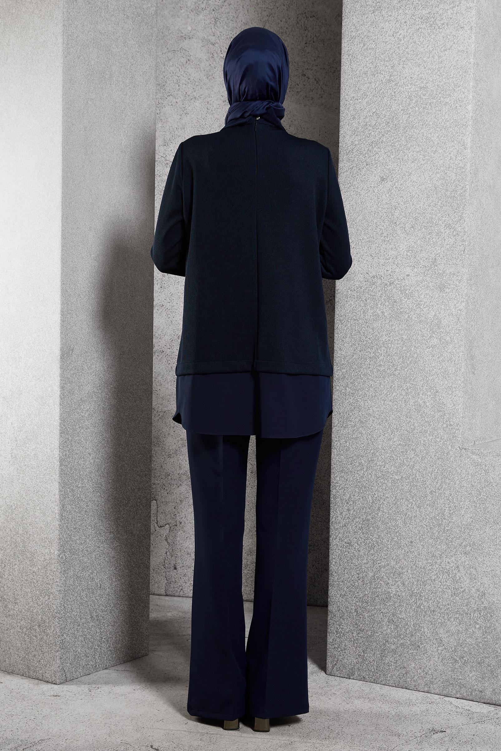 Tesettür giyim LACİVERT AKSESUAR DETAYLI TUNİK 45084