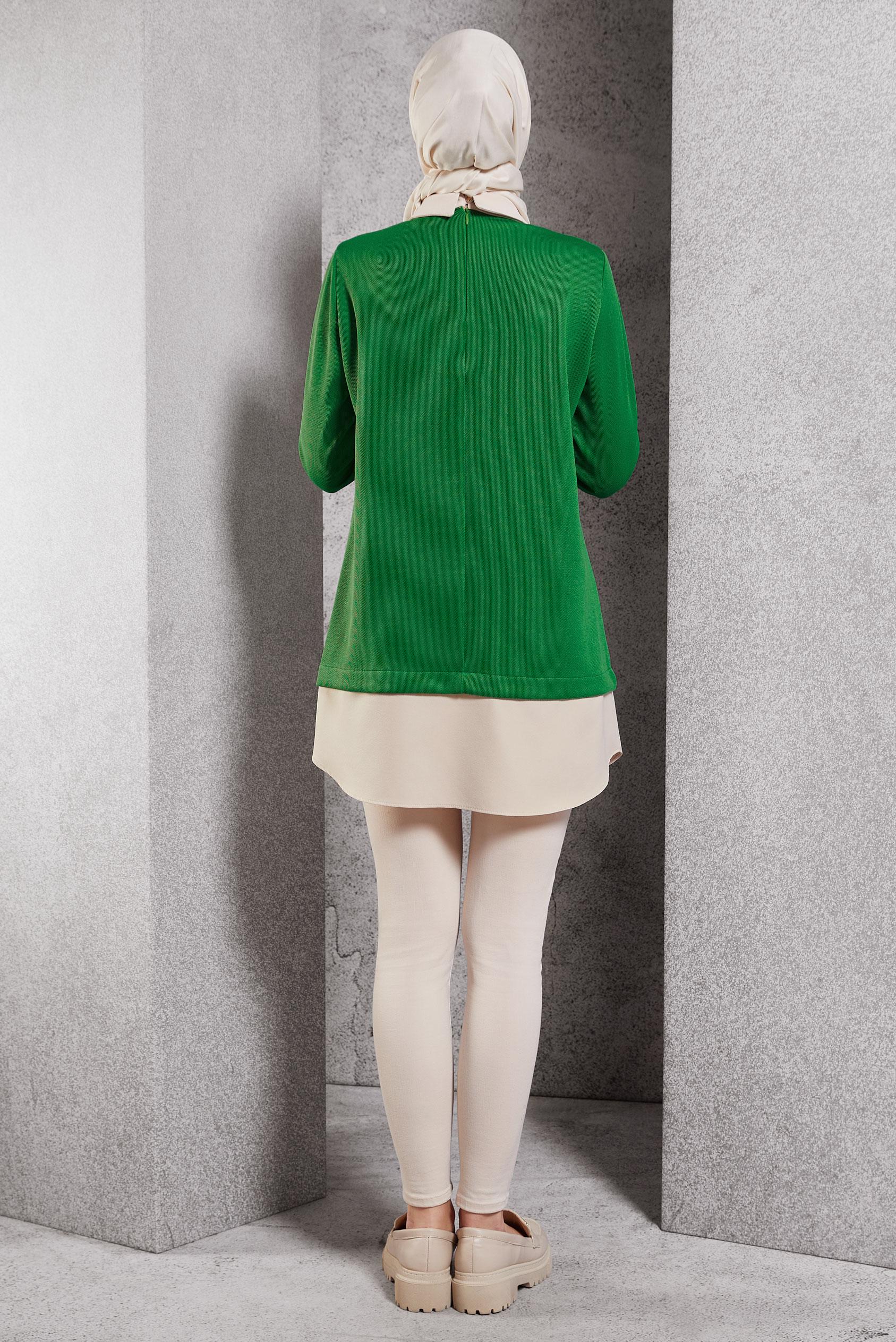 Tesettür giyim YEŞİL AKSESUAR DETAYLI TUNİK 45084