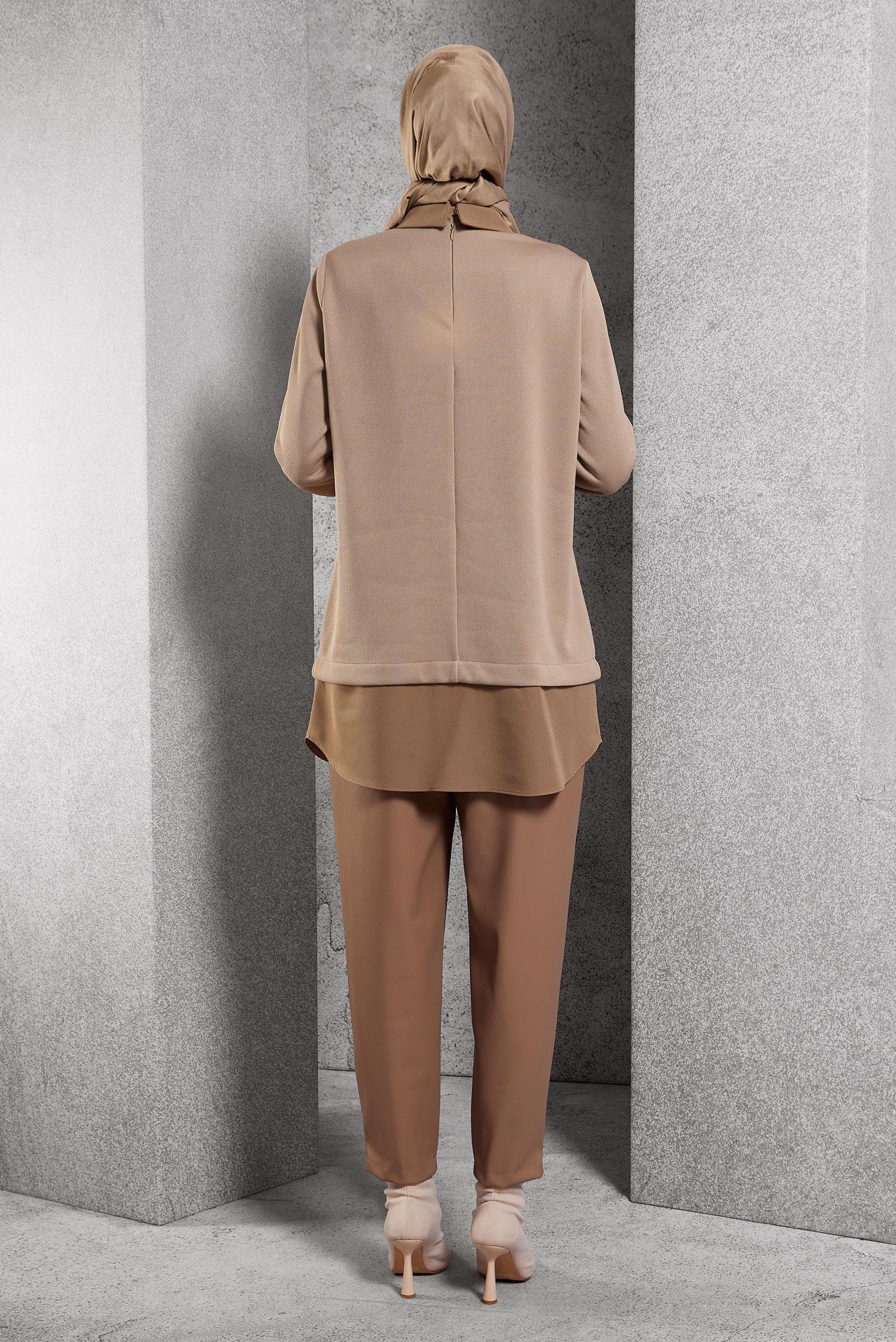 Tesettür giyim KAHVE AKSESUAR DETAYLI TUNİK 45084