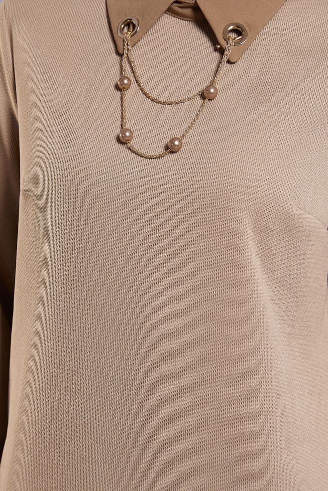 Vêtements hijab BEIGE TUNIQUE AVEC ACCESSOIRE 45084 - ALVİNA