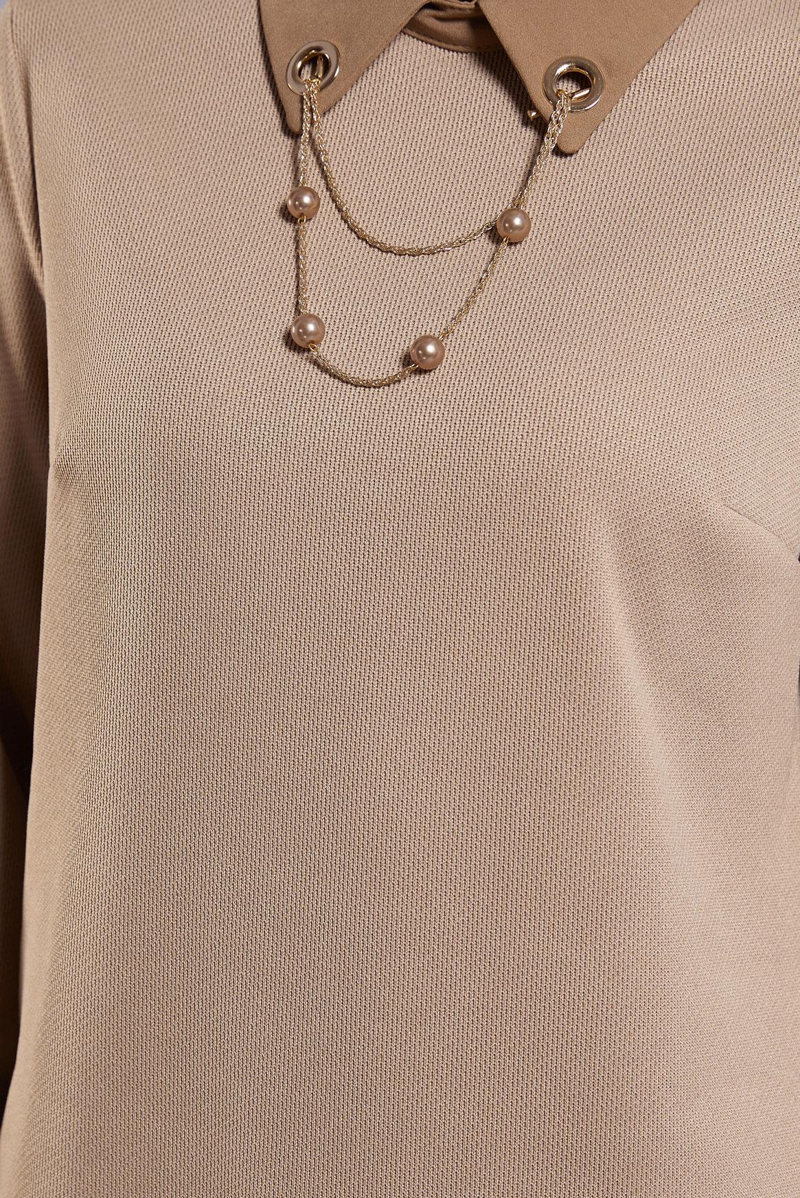 Tesettür giyim KAHVE AKSESUAR DETAYLI TUNİK 45084