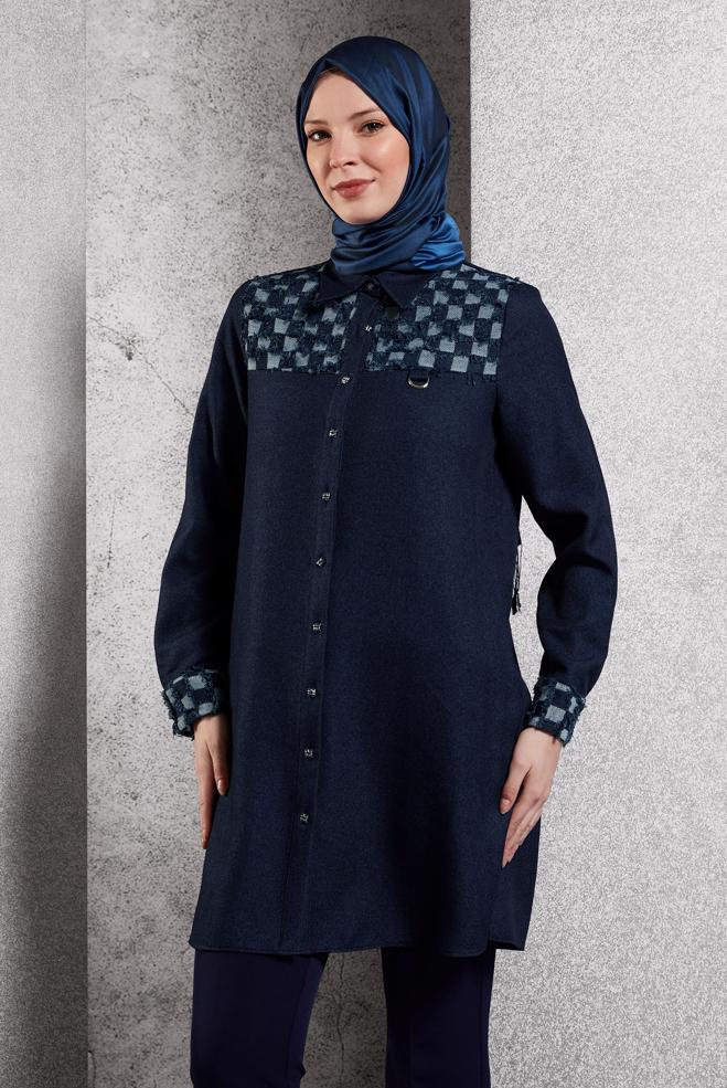 Vêtements hijab BEIGE TUNIQUE À MOTIFS 45088 - ALVİNA