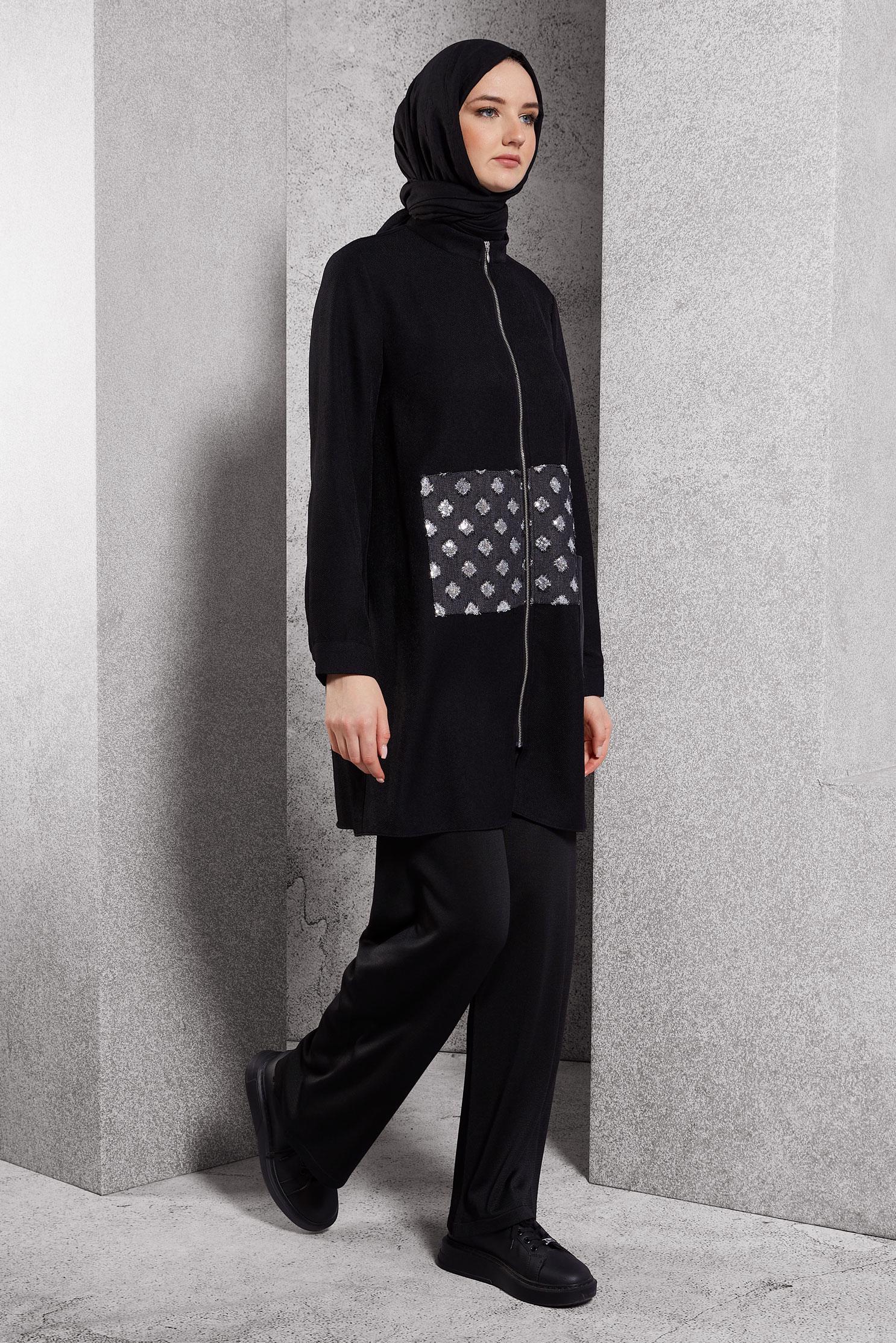 Tesettür giyim SİYAH FERMUARLI TESETTÜR TUNİK 45090