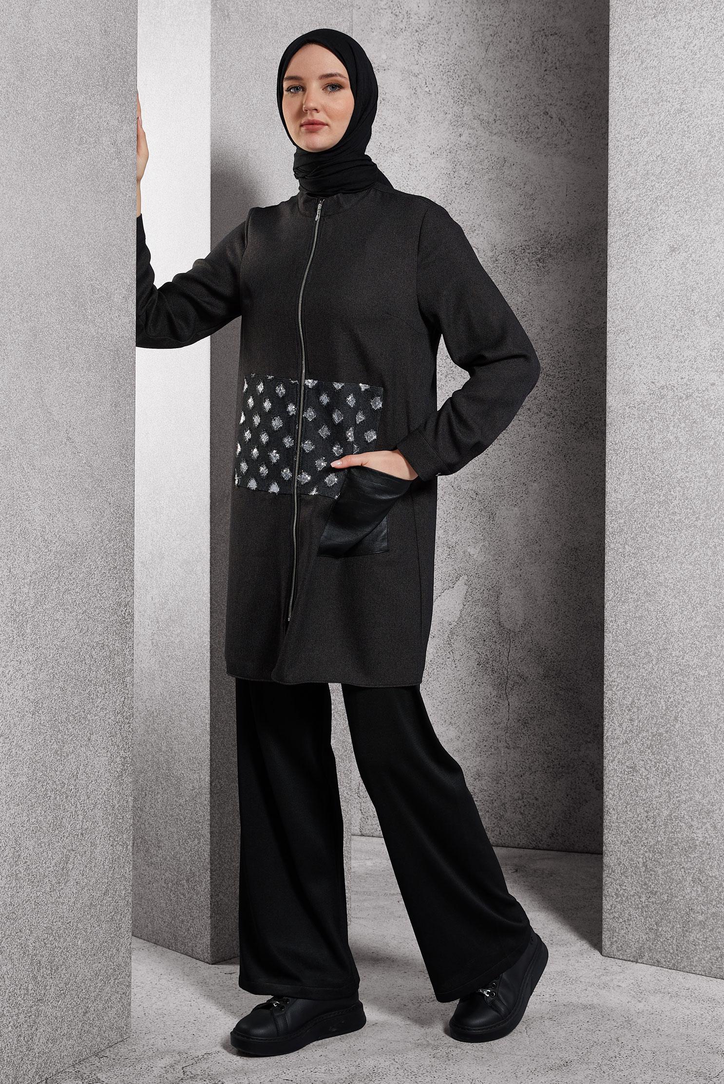 Tesettür giyim GRİ FERMUARLI TESETTÜR TUNİK 45090