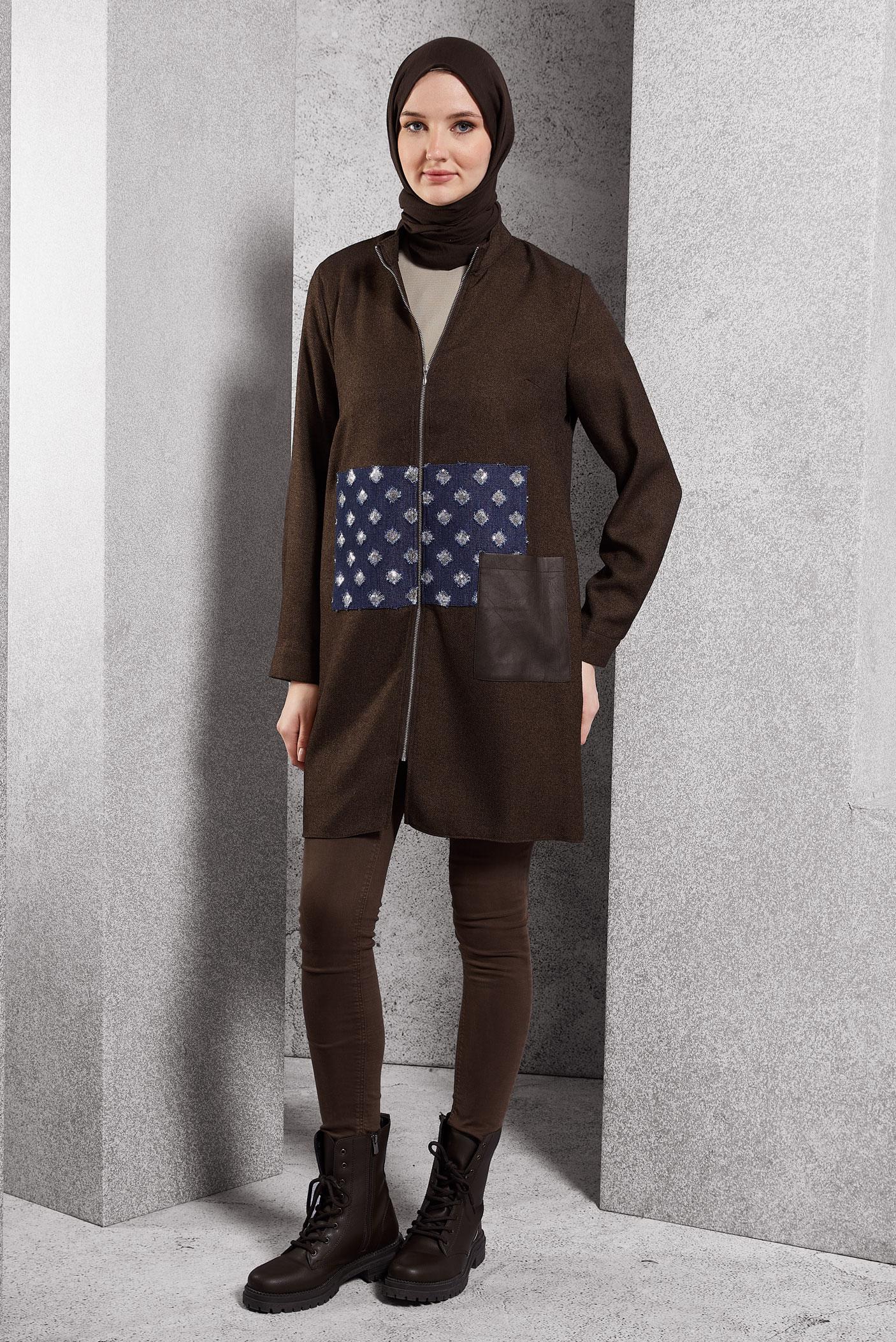 Tesettür giyim KAHVE FERMUARLI TESETTÜR TUNİK 45090