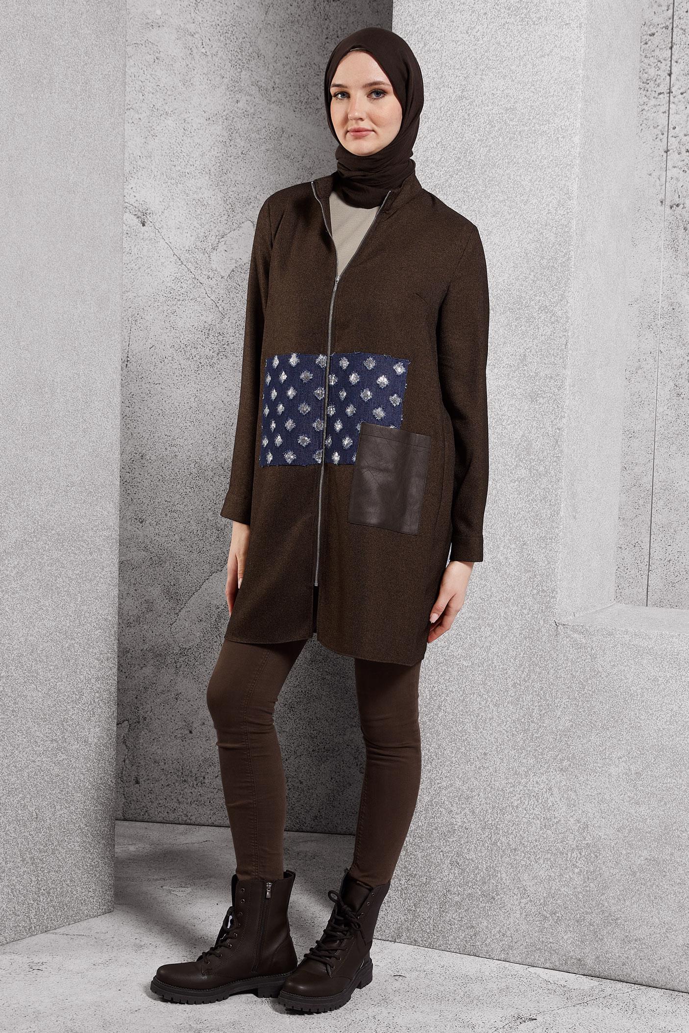 Tesettür giyim KAHVE FERMUARLI TESETTÜR TUNİK 45090