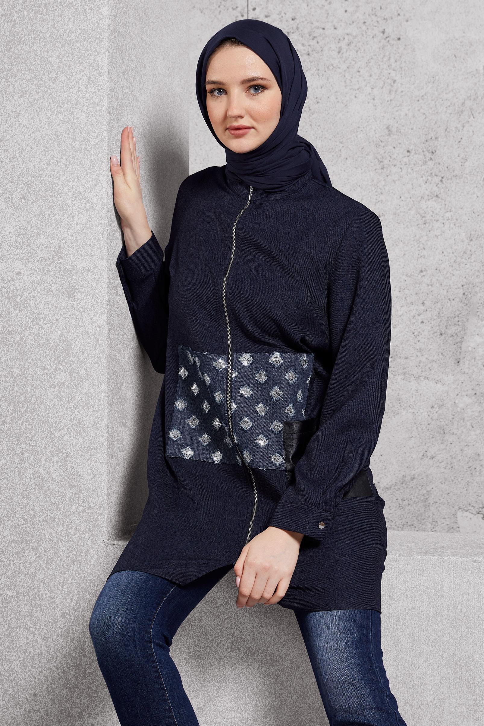 Tesettür giyim LACİVERT FERMUARLI TESETTÜR TUNİK 45090