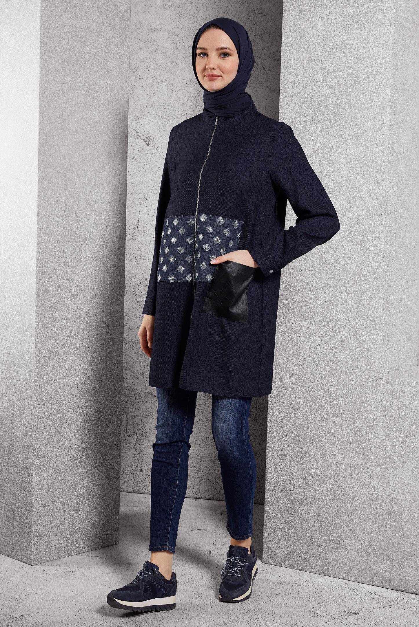 Tesettür giyim LACİVERT FERMUARLI TESETTÜR TUNİK 45090