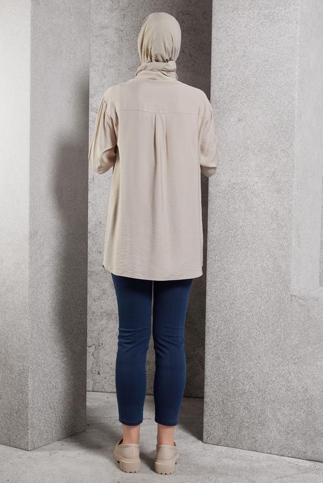 Hijab clothing BEIGE SHIRT COLLAR TUNIC 45091 - ALVİNA
