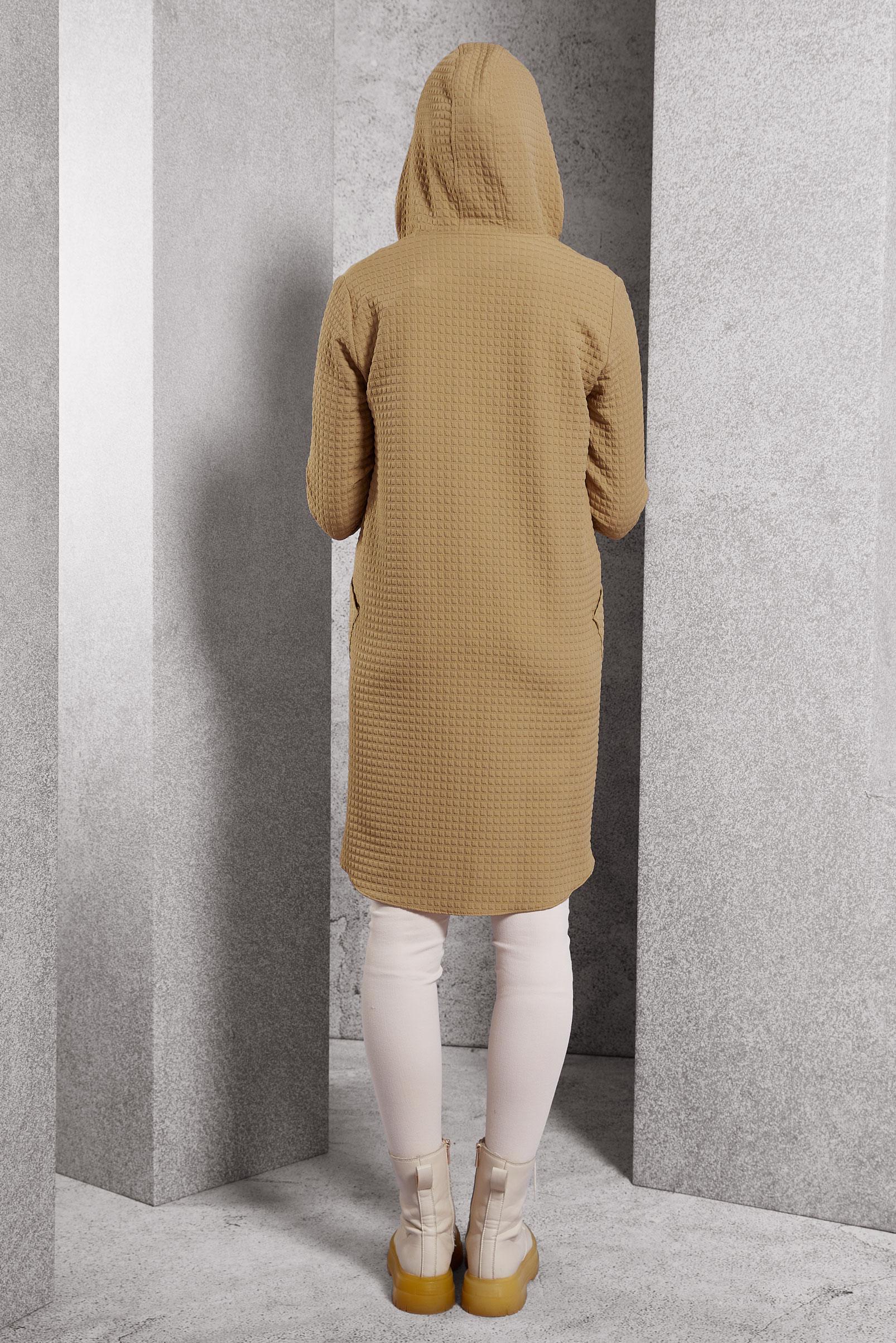 Tesettür giyim KAHVE KAPİTONE DESENLİ TUNİK 45100