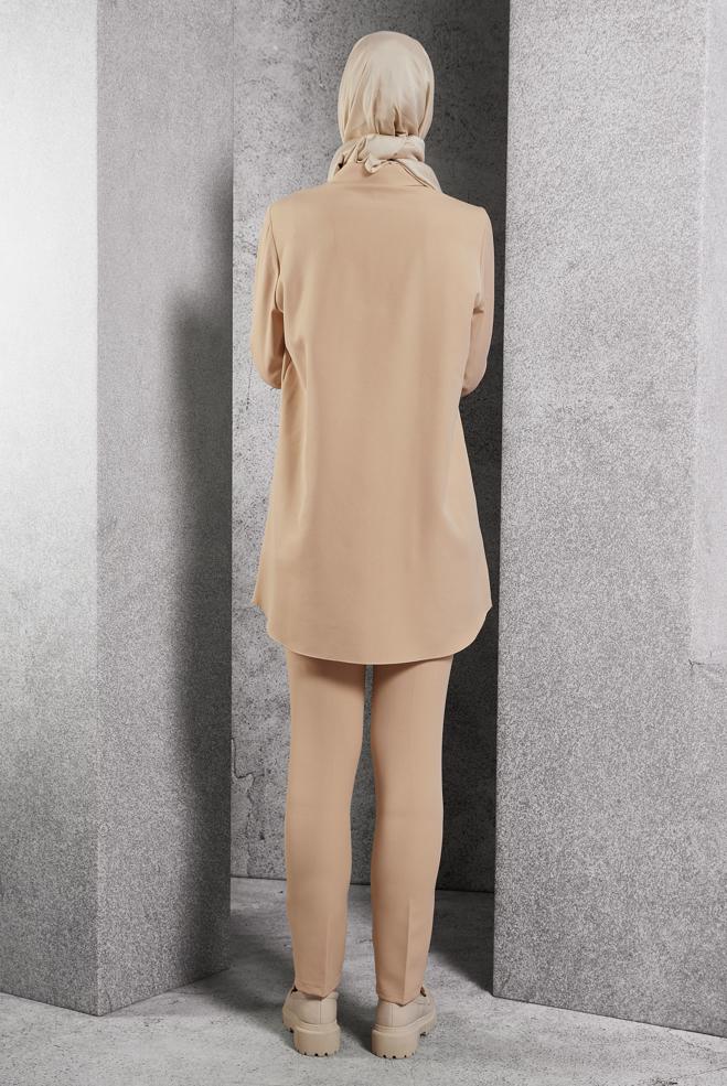 Tesettür giyim BEJ TESETTÜR GÖMLEK TUNİK 45101 - ALVİNA