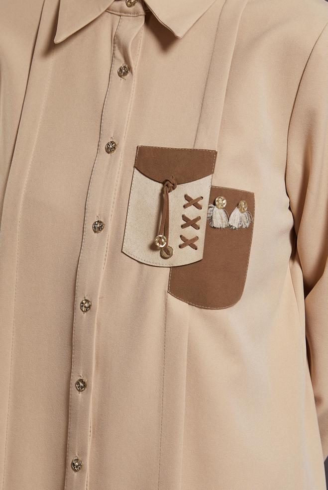 Tesettür giyim BEJ TESETTÜR GÖMLEK TUNİK 45101 - ALVİNA