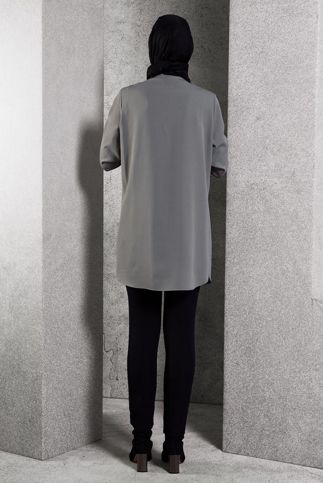 Tesettür giyim GRİ TESETTÜR GÖMLEK TUNİK 45101 - ALVİNA