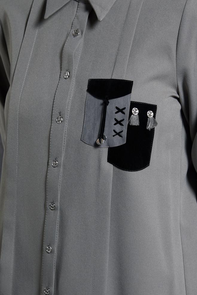 Tesettür giyim GRİ TESETTÜR GÖMLEK TUNİK 45101 - ALVİNA