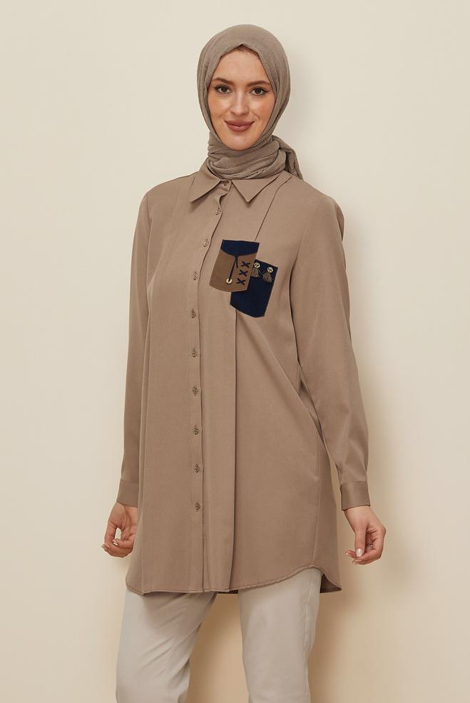 Vêtements hijab BRUN TUNIQUE CHEMISE MODESTE 45101 - ALVİNA