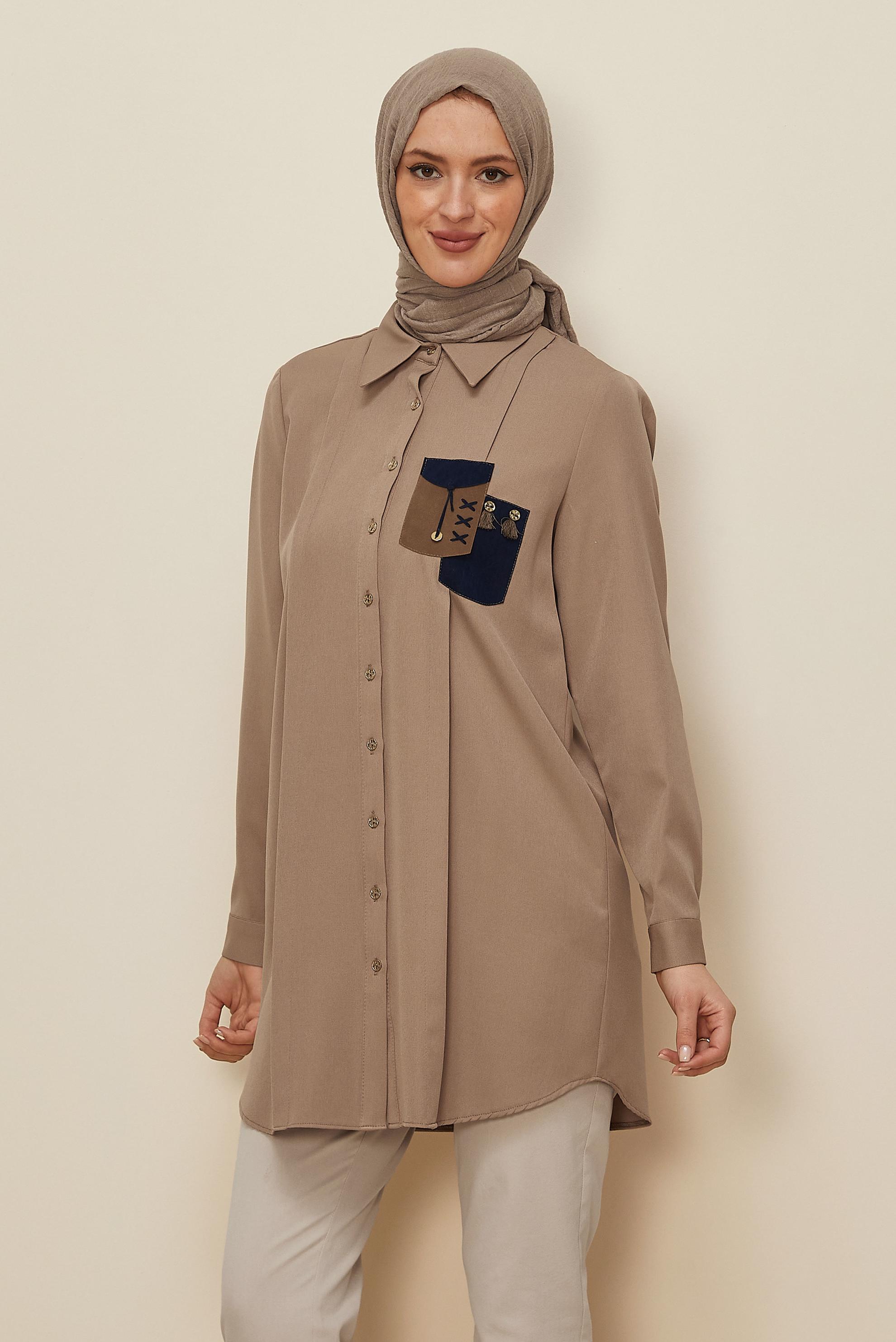 Vêtements hijab BRUN TUNIQUE CHEMISE MODESTE 45101