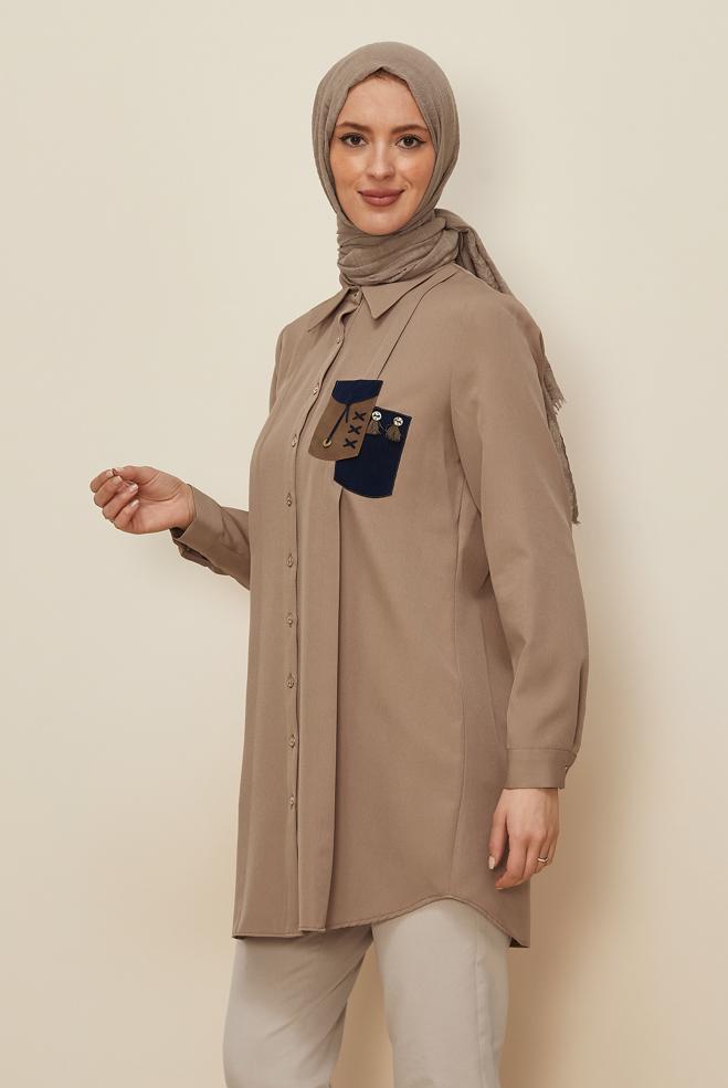 Vêtements hijab BRUN TUNIQUE CHEMISE MODESTE 45101 - ALVİNA