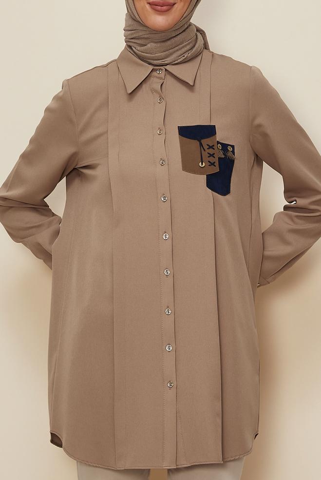 Vêtements hijab BRUN TUNIQUE CHEMISE MODESTE 45101 - ALVİNA
