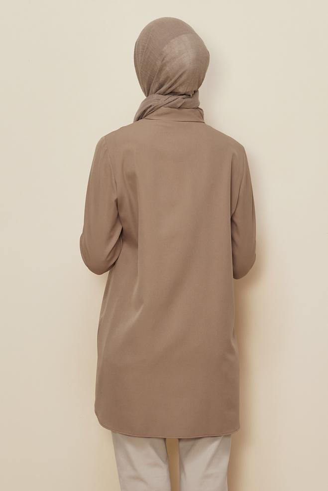 Vêtements hijab BRUN TUNIQUE CHEMISE MODESTE 45101 - ALVİNA