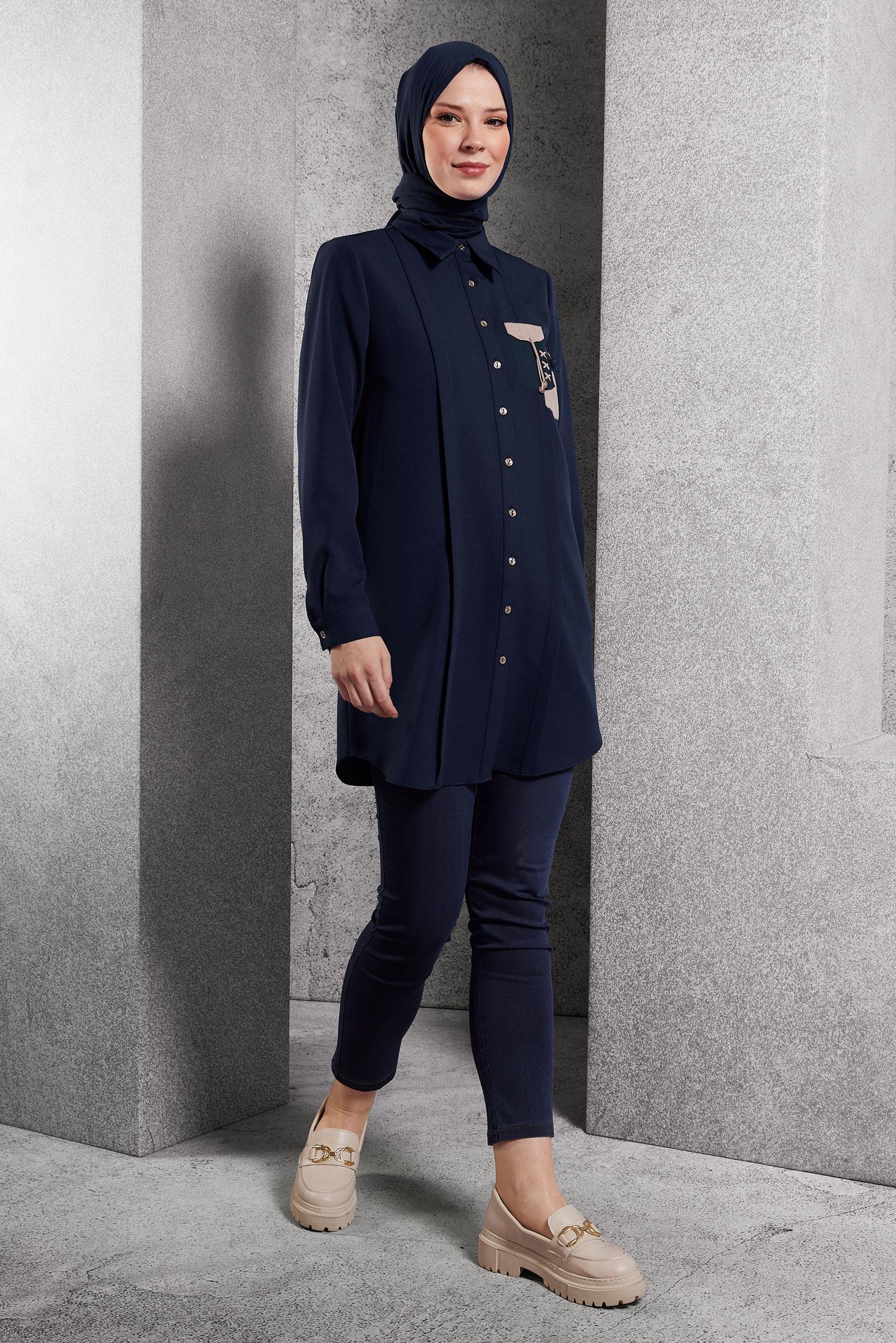 Tesettür giyim LACİVERT TESETTÜR GÖMLEK TUNİK 45101