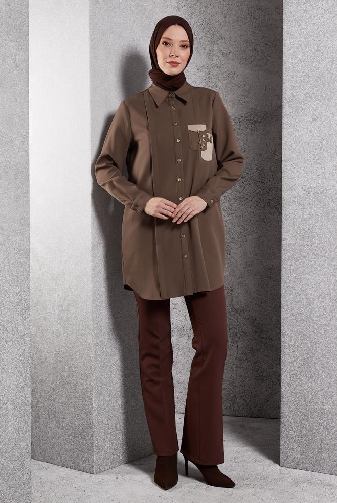 Tesettür giyim VİZON TESETTÜR GÖMLEK TUNİK 45101 - ALVİNA