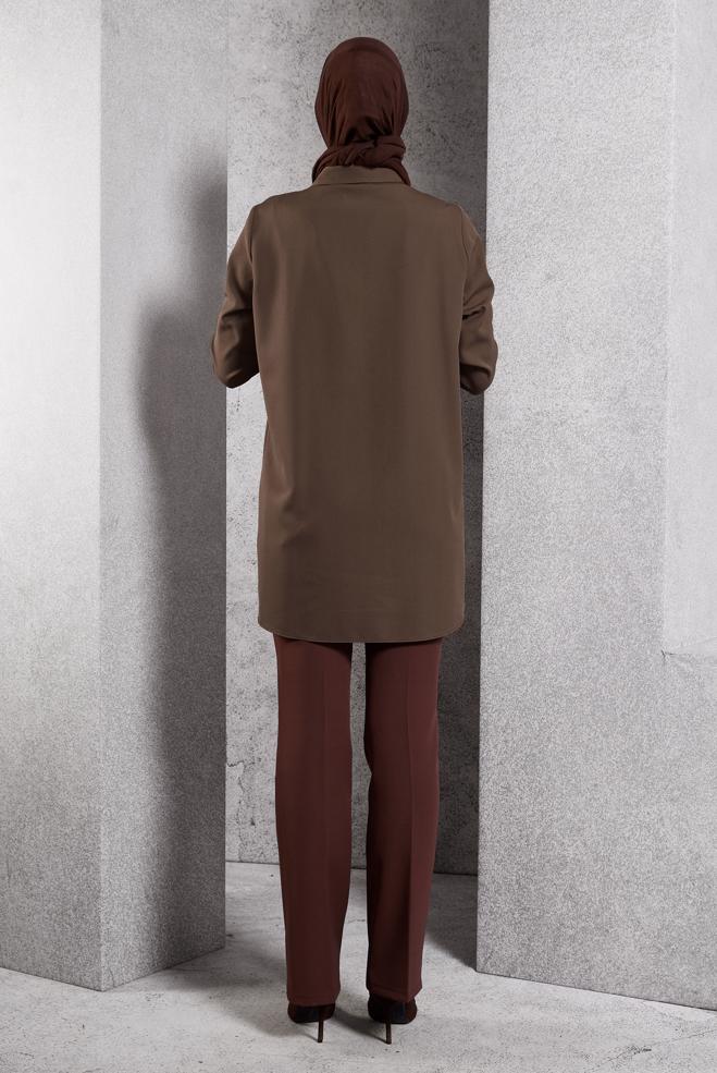 Tesettür giyim VİZON TESETTÜR GÖMLEK TUNİK 45101 - ALVİNA