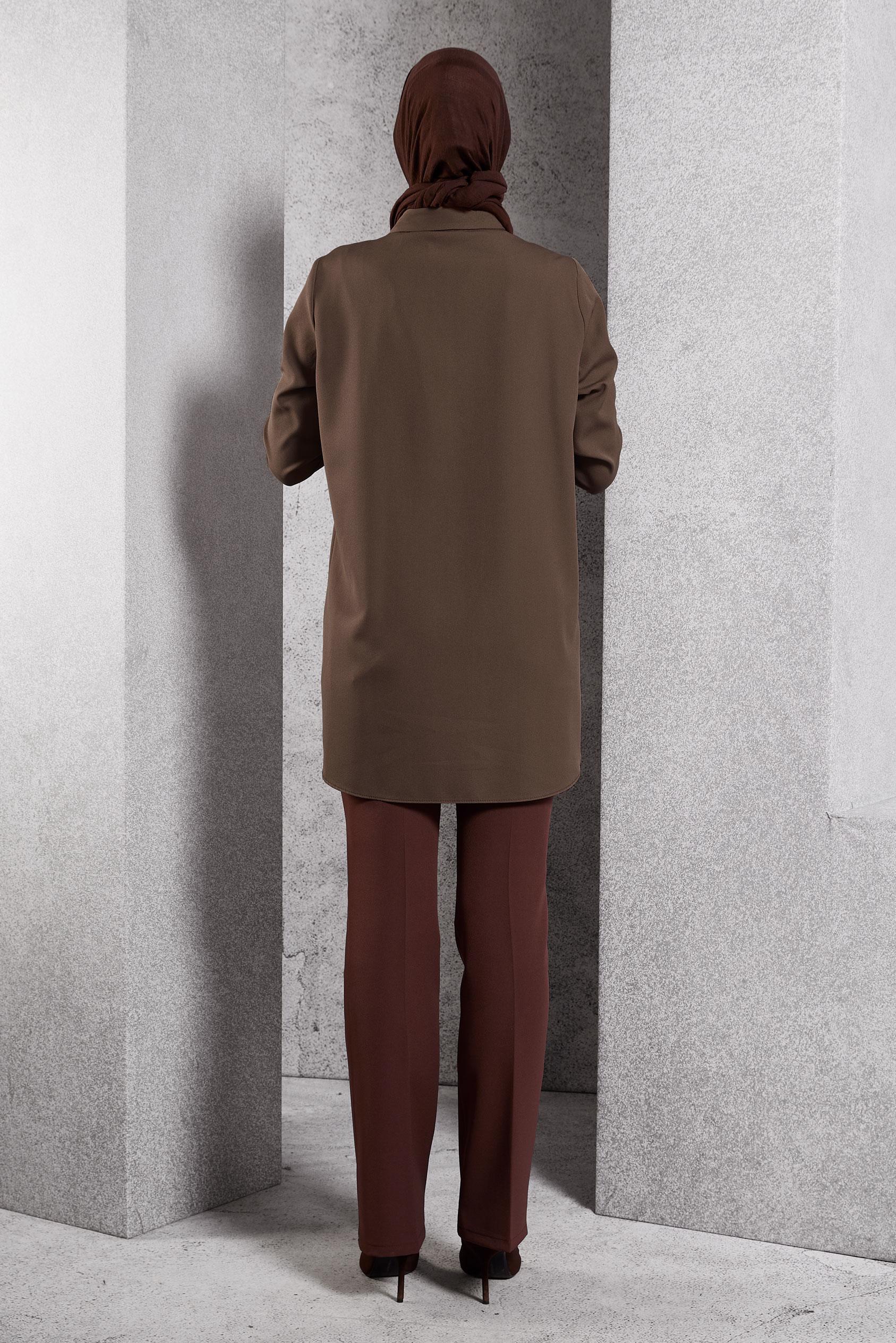 Tesettür giyim VİZON TESETTÜR GÖMLEK TUNİK 45101