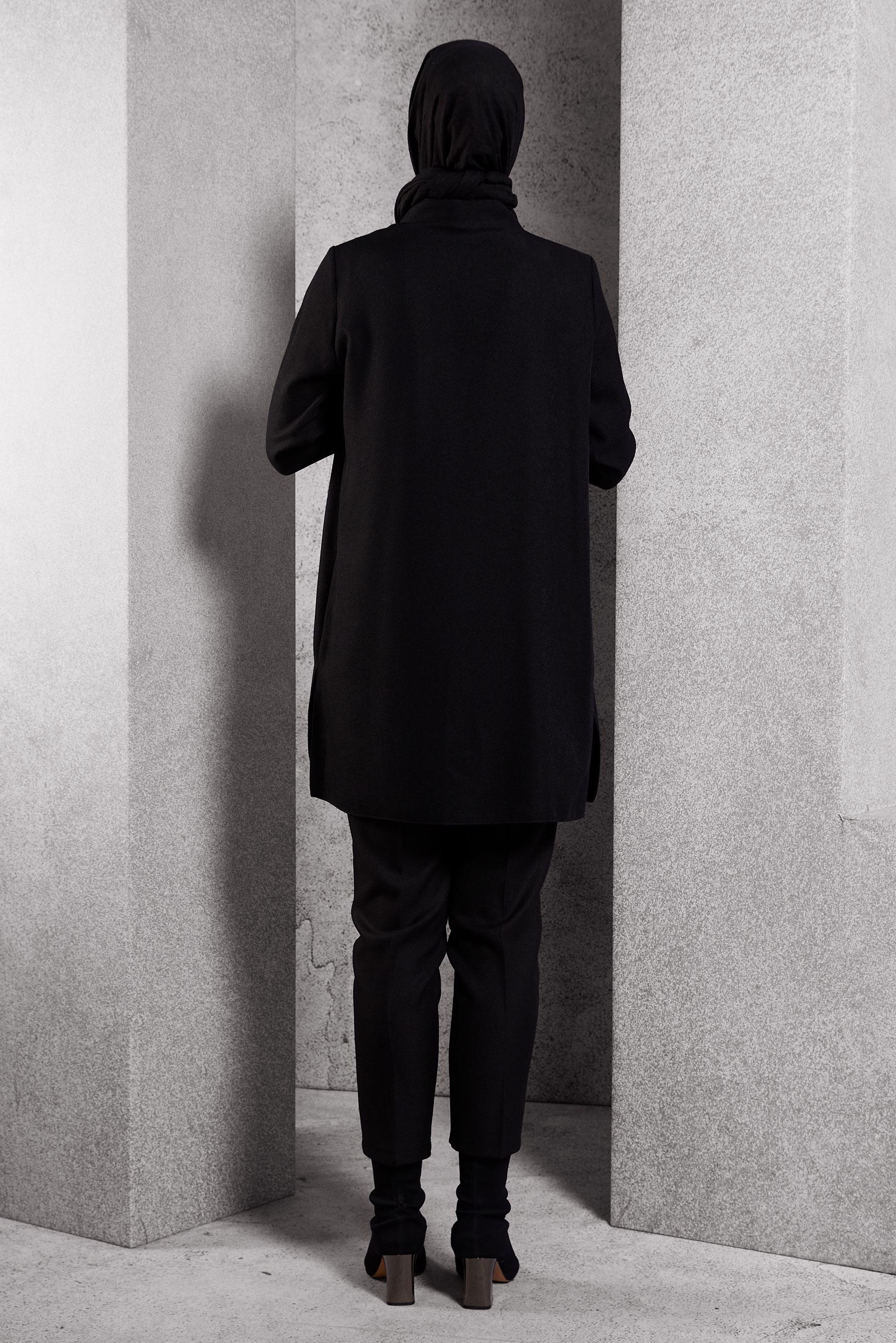 Tesettür giyim SİYAH GÖMLEK YAKA TUNİK 45102