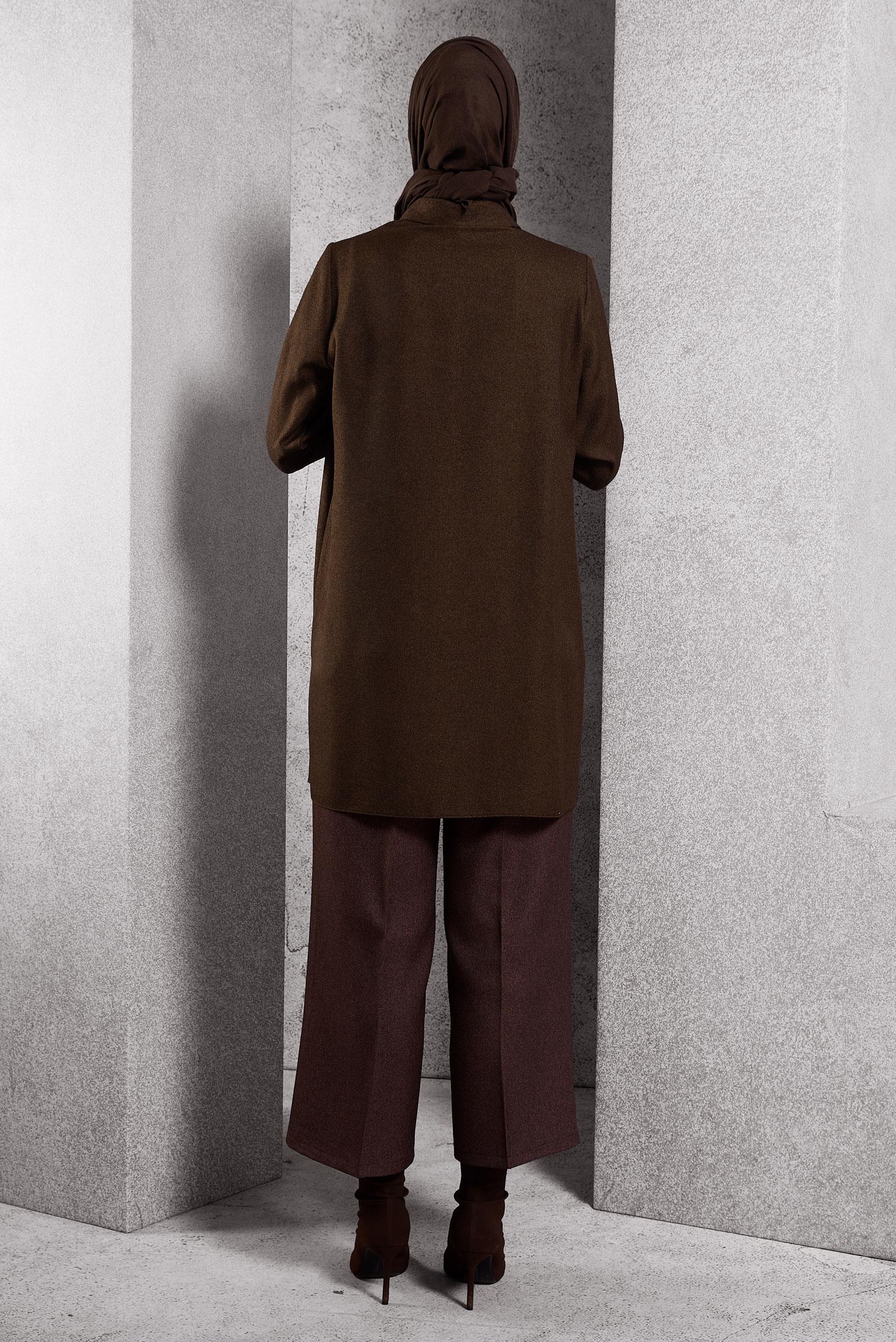 Tesettür giyim KAHVE GÖMLEK YAKA TUNİK 45102