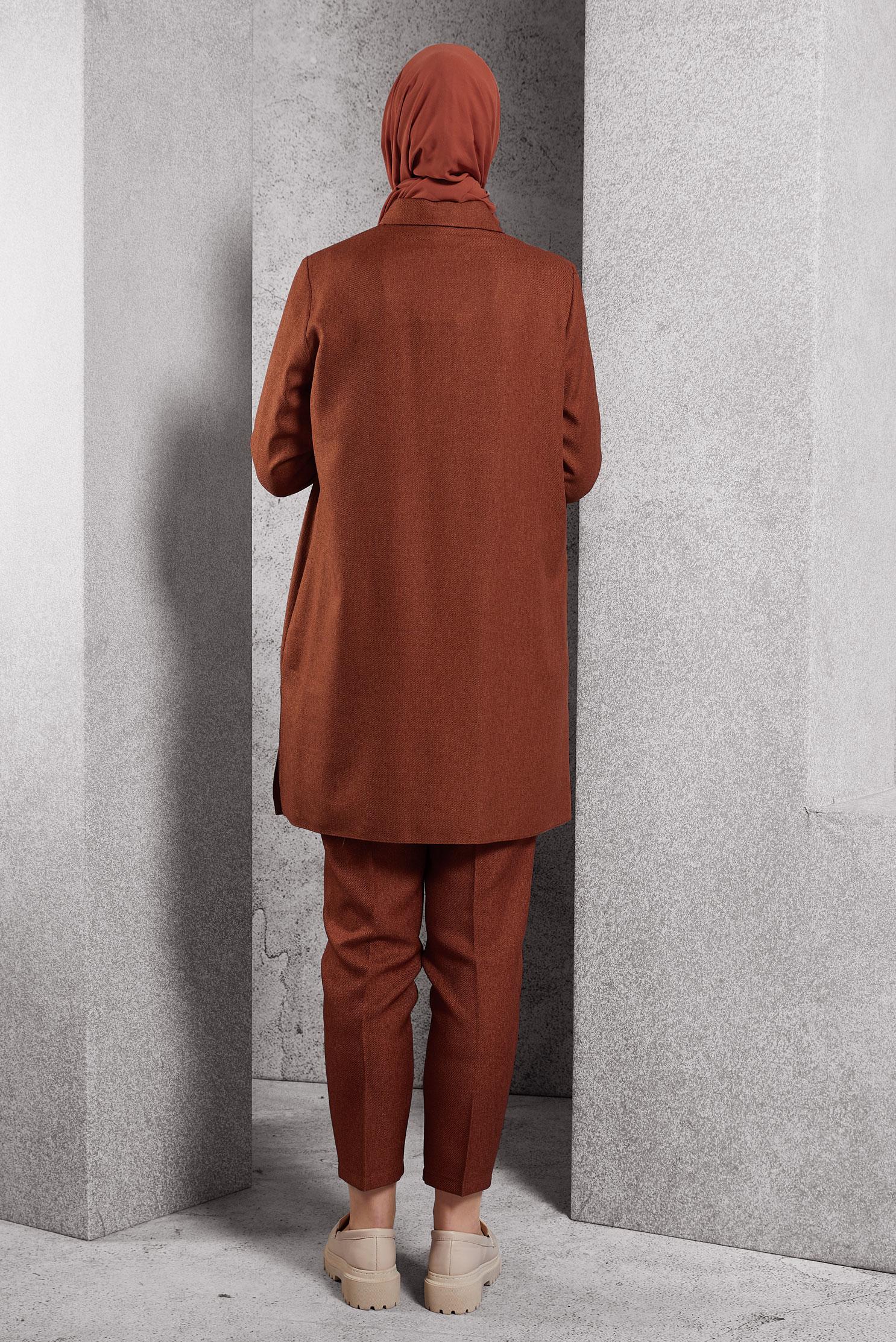 Tesettür giyim TURUNCU GÖMLEK YAKA TUNİK 45102