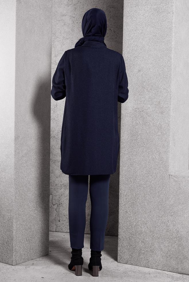 Vêtements hijab BLEU MARINE TUNIQUE COL CHEMISE 45102 - ALVİNA