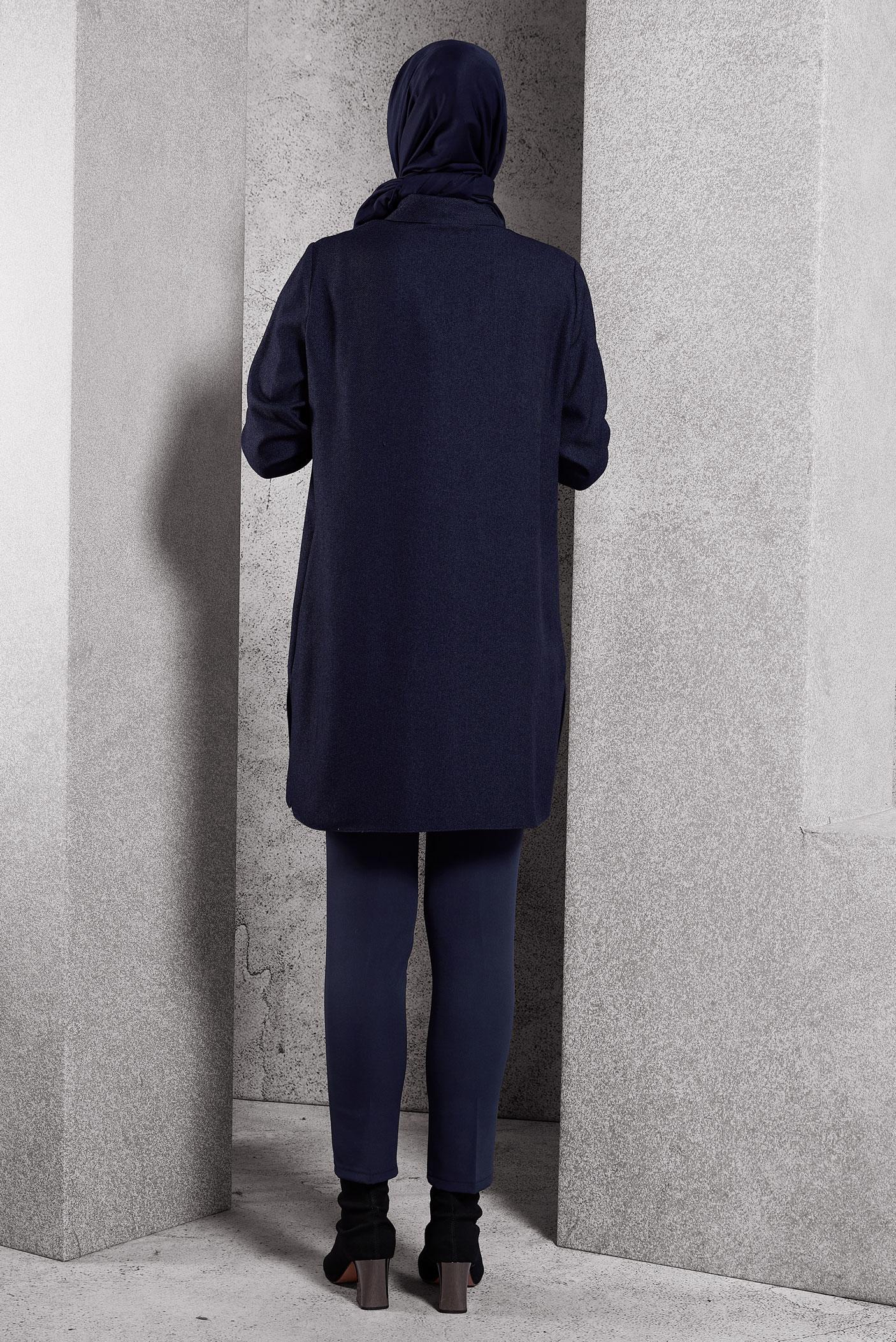 Tesettür giyim LACİVERT GÖMLEK YAKA TUNİK 45102